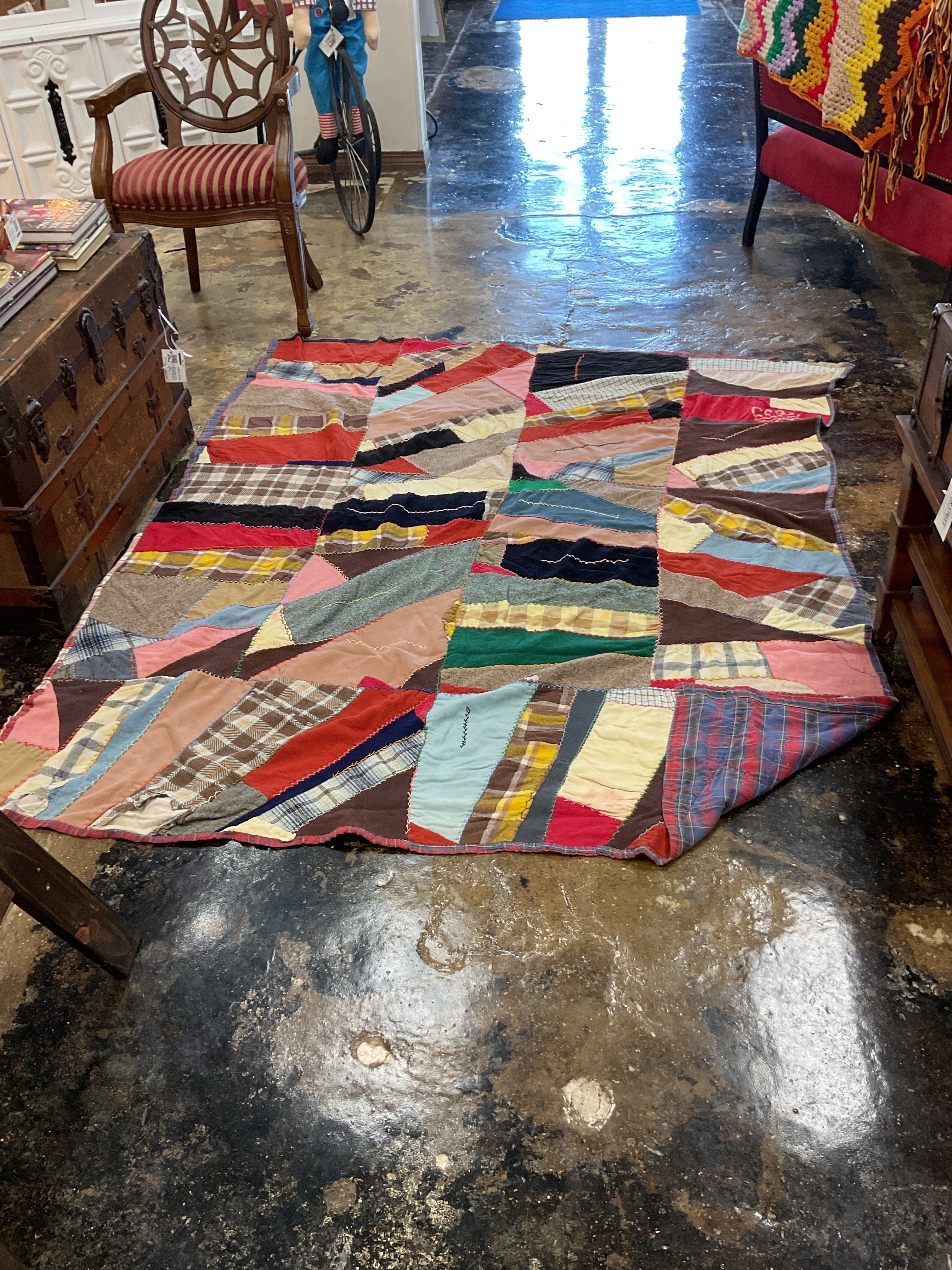 Vintage Hand Pieced Crazy Quilt Primitive Patchwork Quilt Rustic Farmhouse Decor