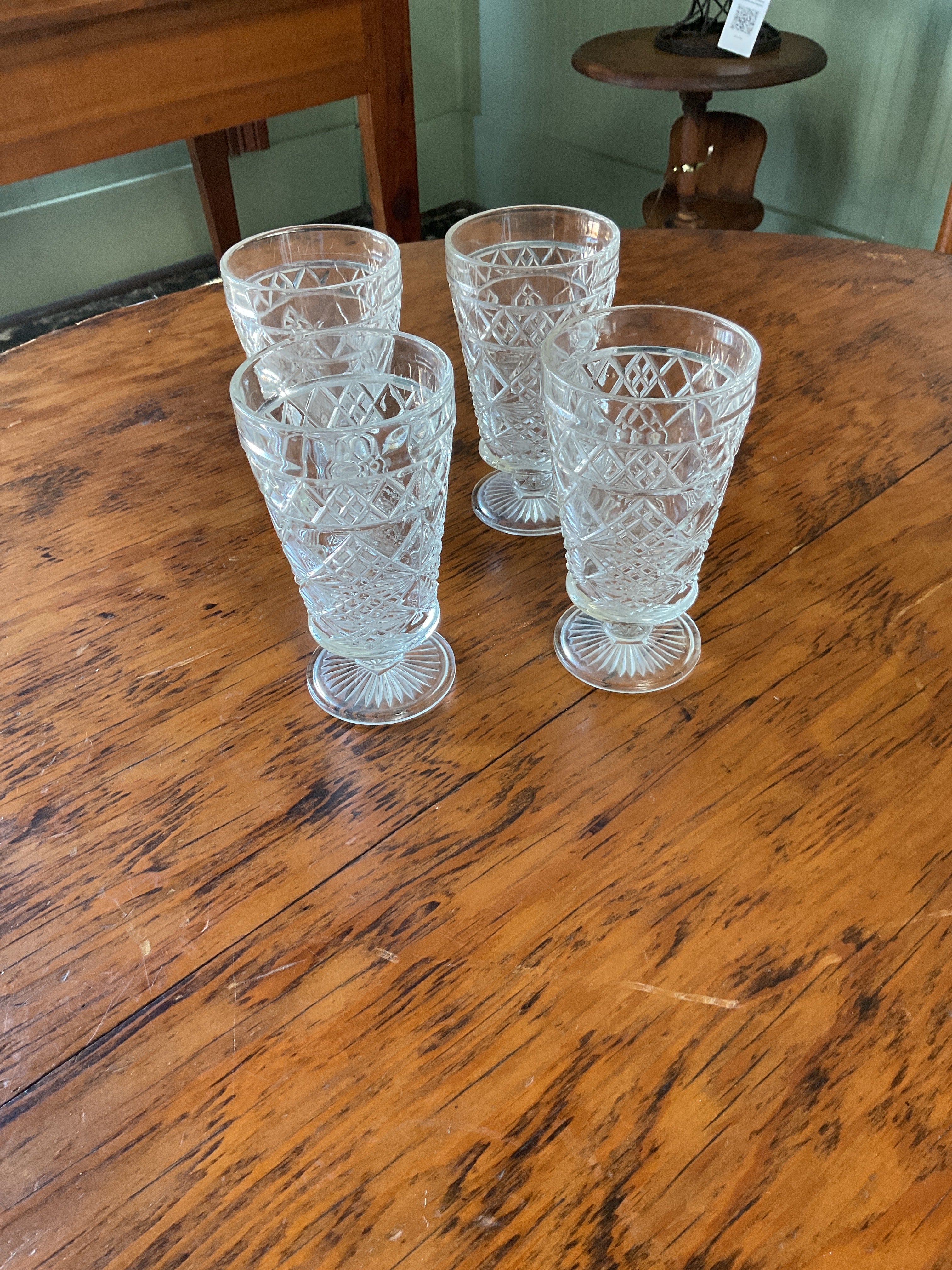 VintageHazel-Atlas Crystal Footed Iced Tea Glasses Set of 4 Pressed Glass Tumble