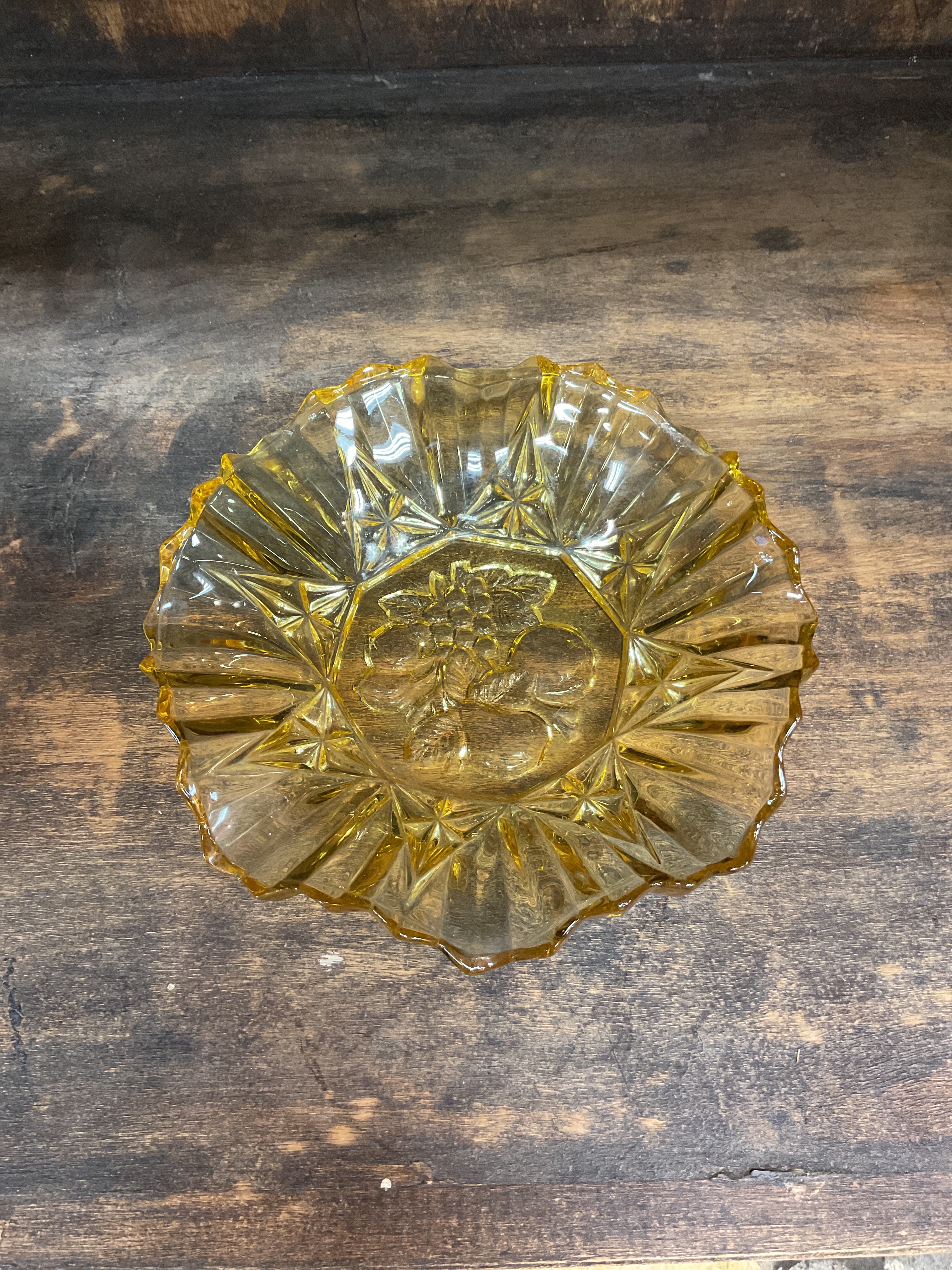 1950s Federal Glass Amber Ruffled Bowl
