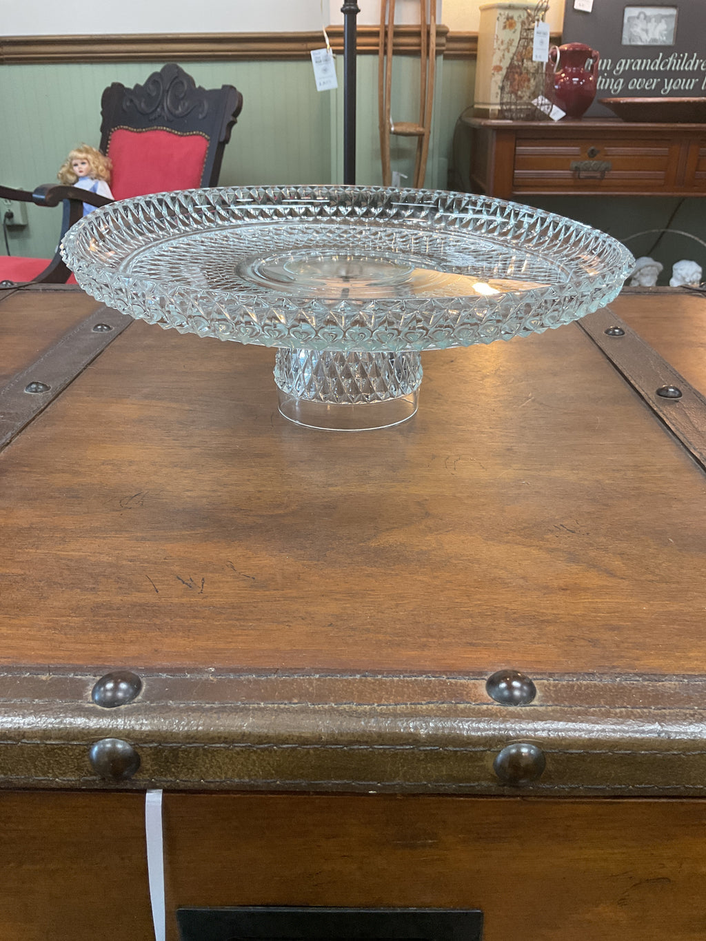 Vintage Indiana Glass Diamond Point Cake Stand