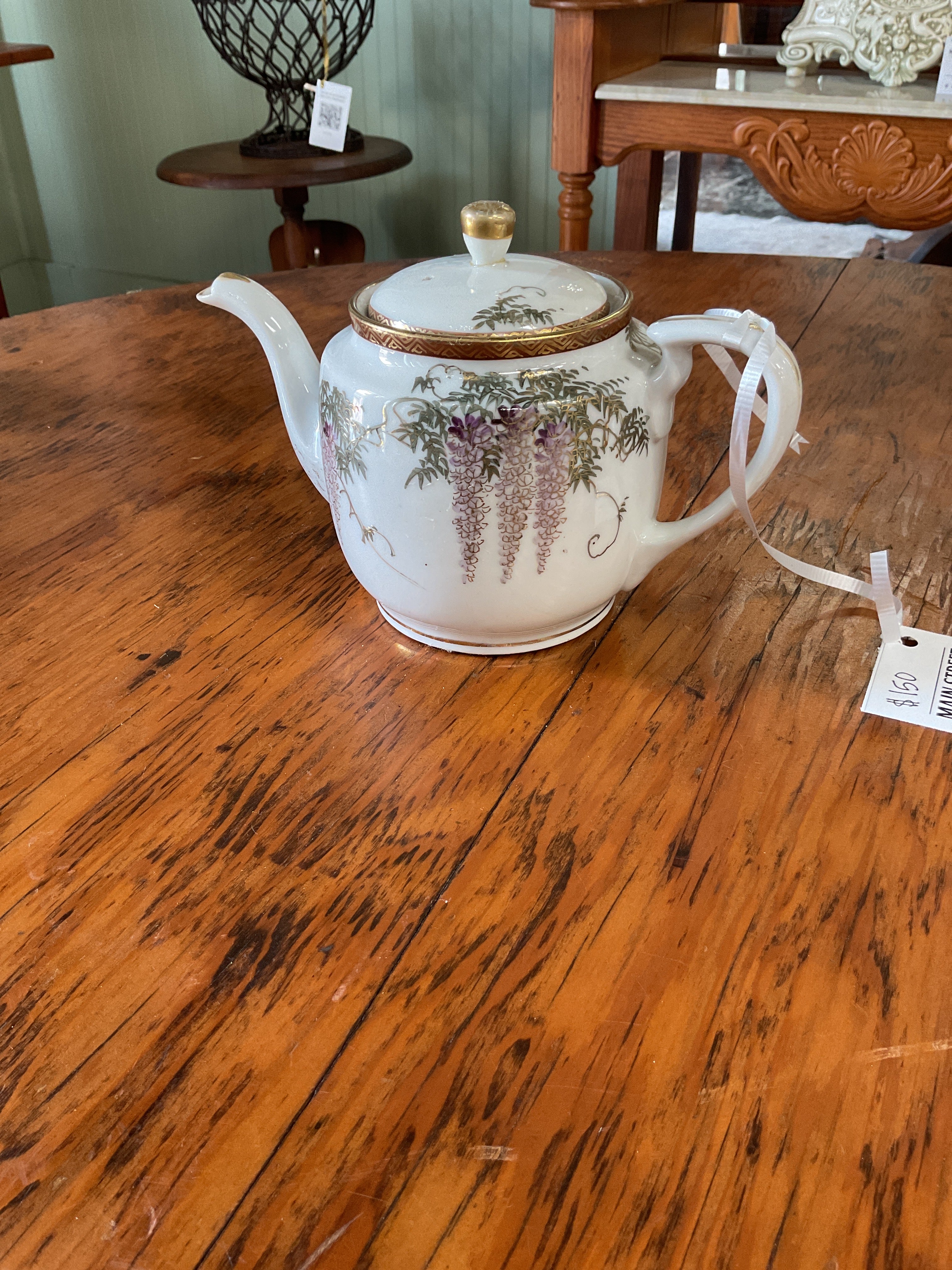 Antique Meiji Period Japanese Satsuma Autumn Tea Pot 19th Century Wisteria
