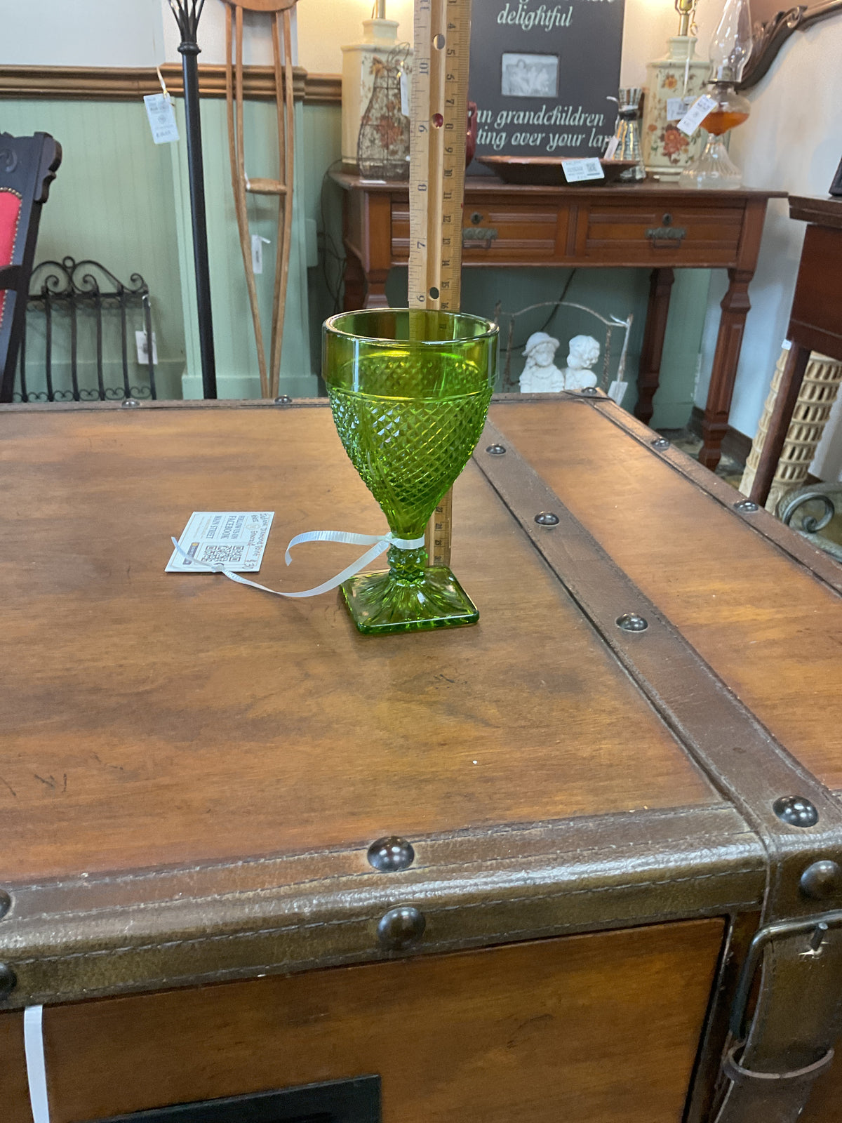 Indiana Diamond Point Emerald Glass