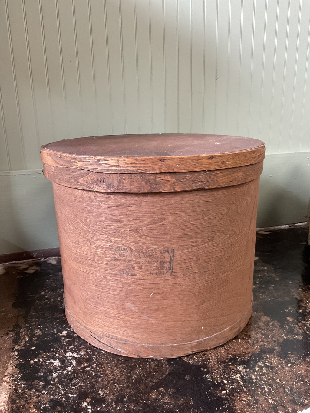 Antique Blum Bros Marshfield WI Round Cheese Box Fiber Shipping Drum w/Lid