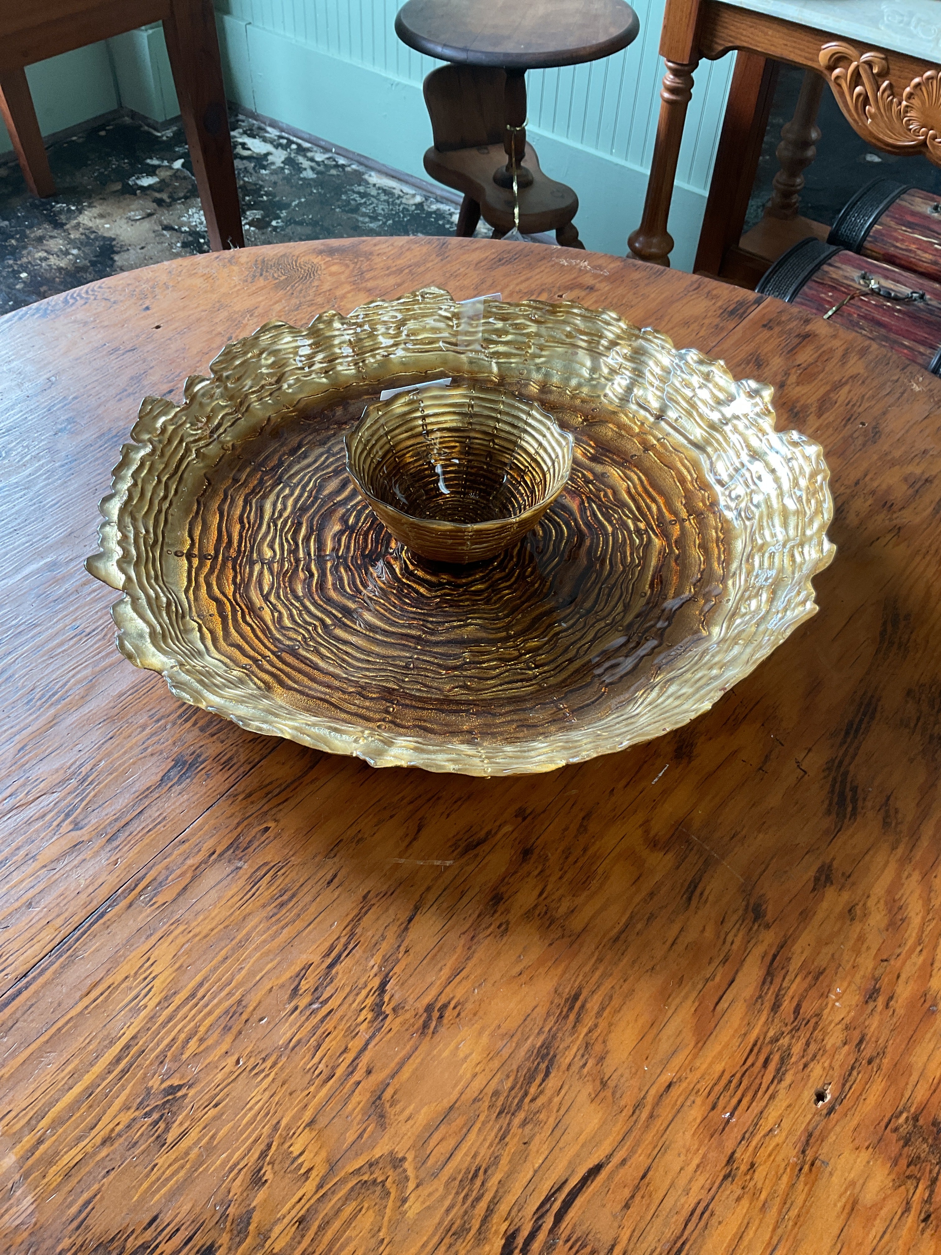 Gold Amber Ribbed Bowl/Platter