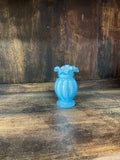 Vintage Fenton Blue Overlay Ruffled Beaded Melon Vase Turquoise Art Glass