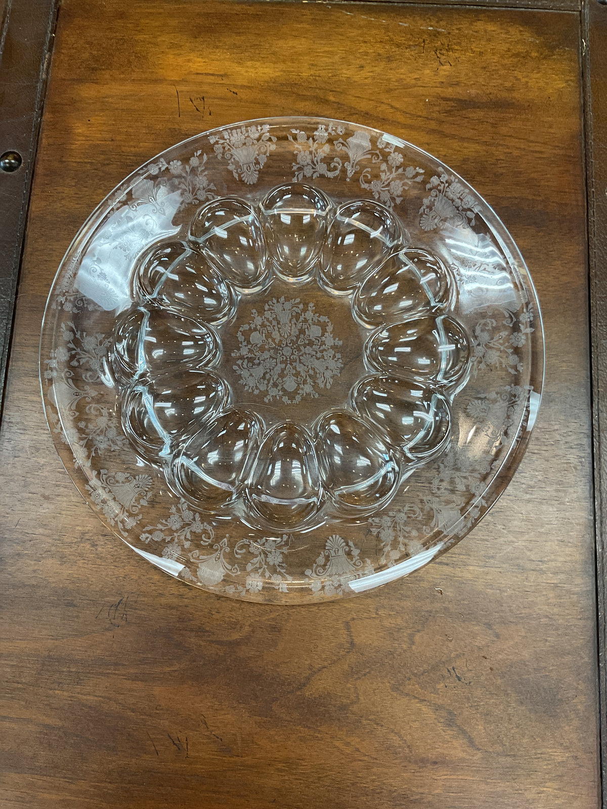 First Love by Duncan & Miller Etched Crystal Egg and Relish Tray