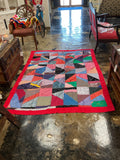 Vintage 1967 Hand Pieced Crazy Quilt Primitive Patchwork Handmade Folk Art Quilt