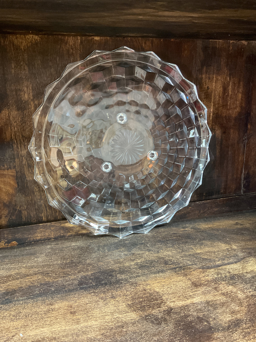 Vintage Fostoria American Clear Crystal Round Platter 12" Cube Pattern USA