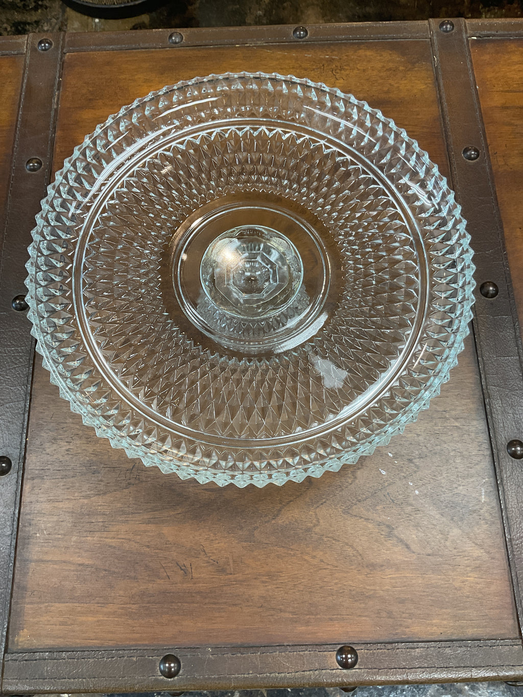 Vintage Indiana Glass Diamond Point Cake Stand