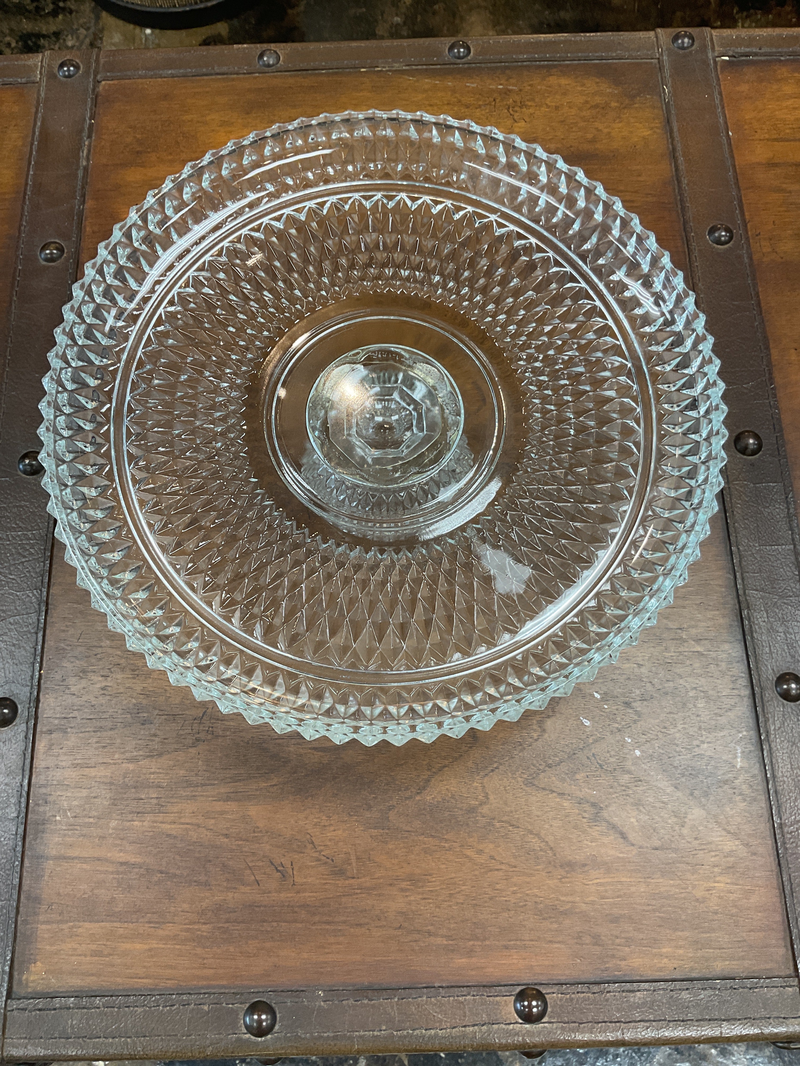 Vintage Indiana Glass Diamond Point Cake Stand