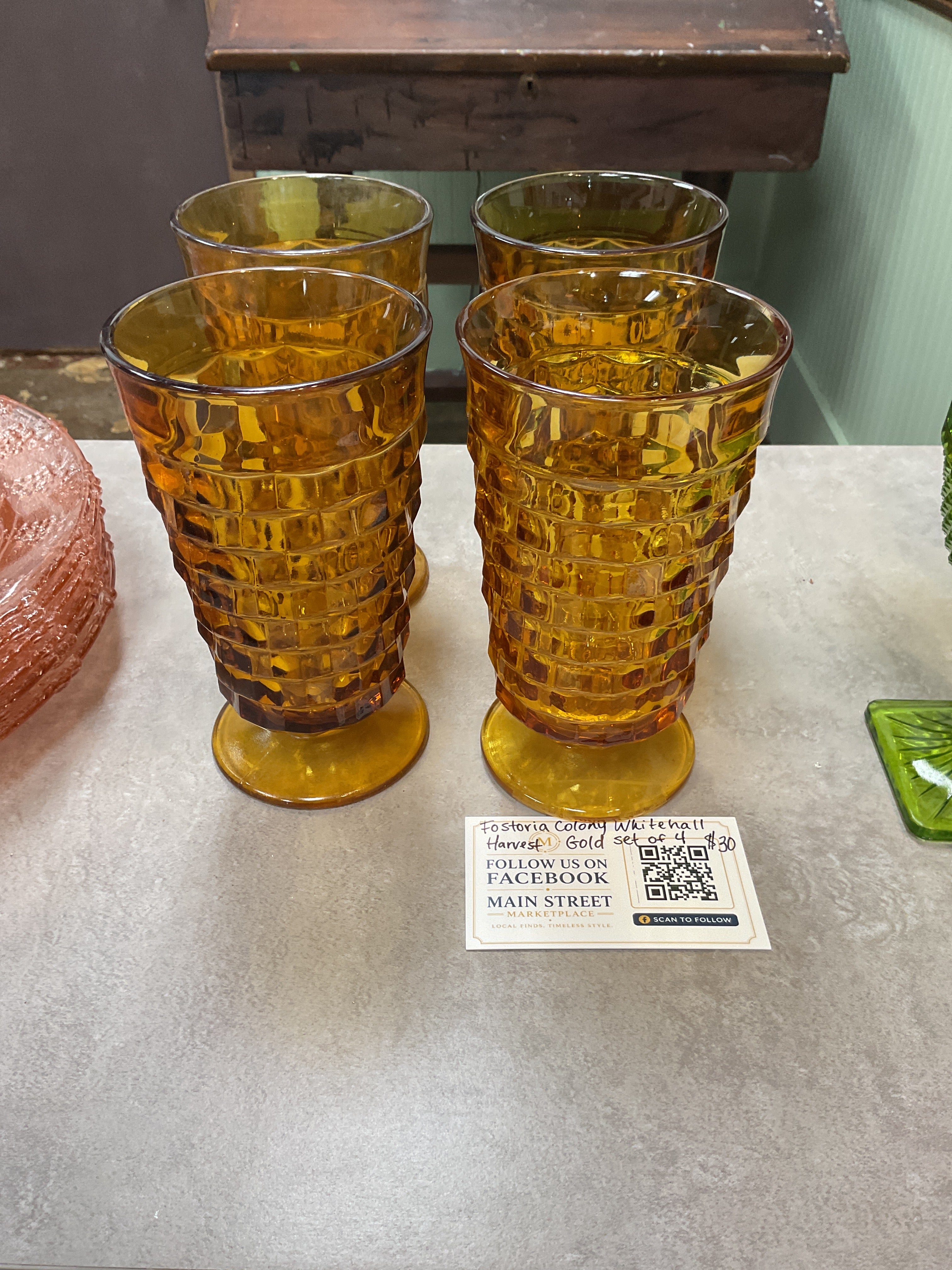 Fostoria Colony Whitehall Harvest Gold Glasses Set of 4