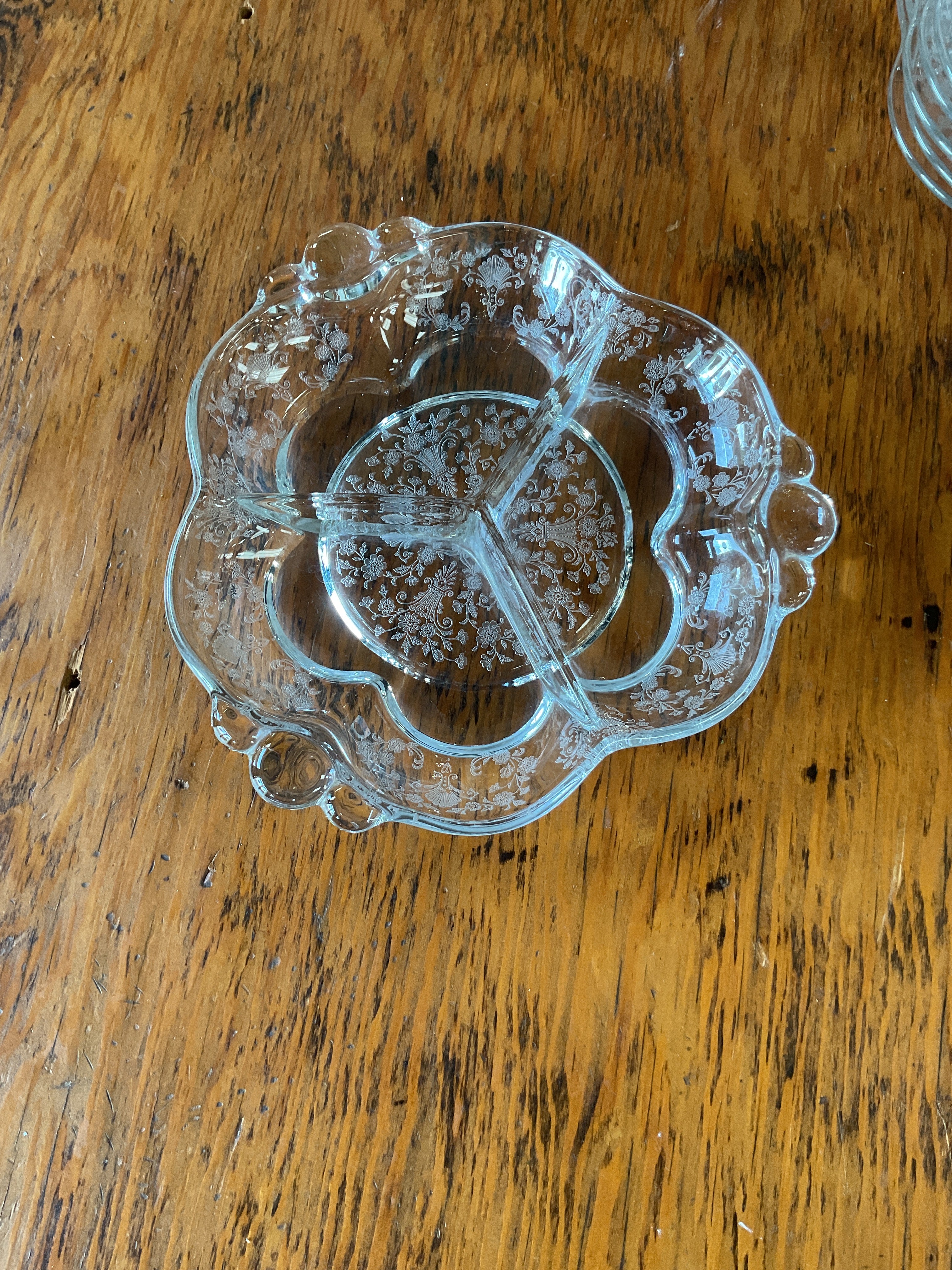 Duncan & Miller First Love Etched 3 Part Relish or Candy Dish