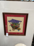 Cross Stitch Framed Flower Cart