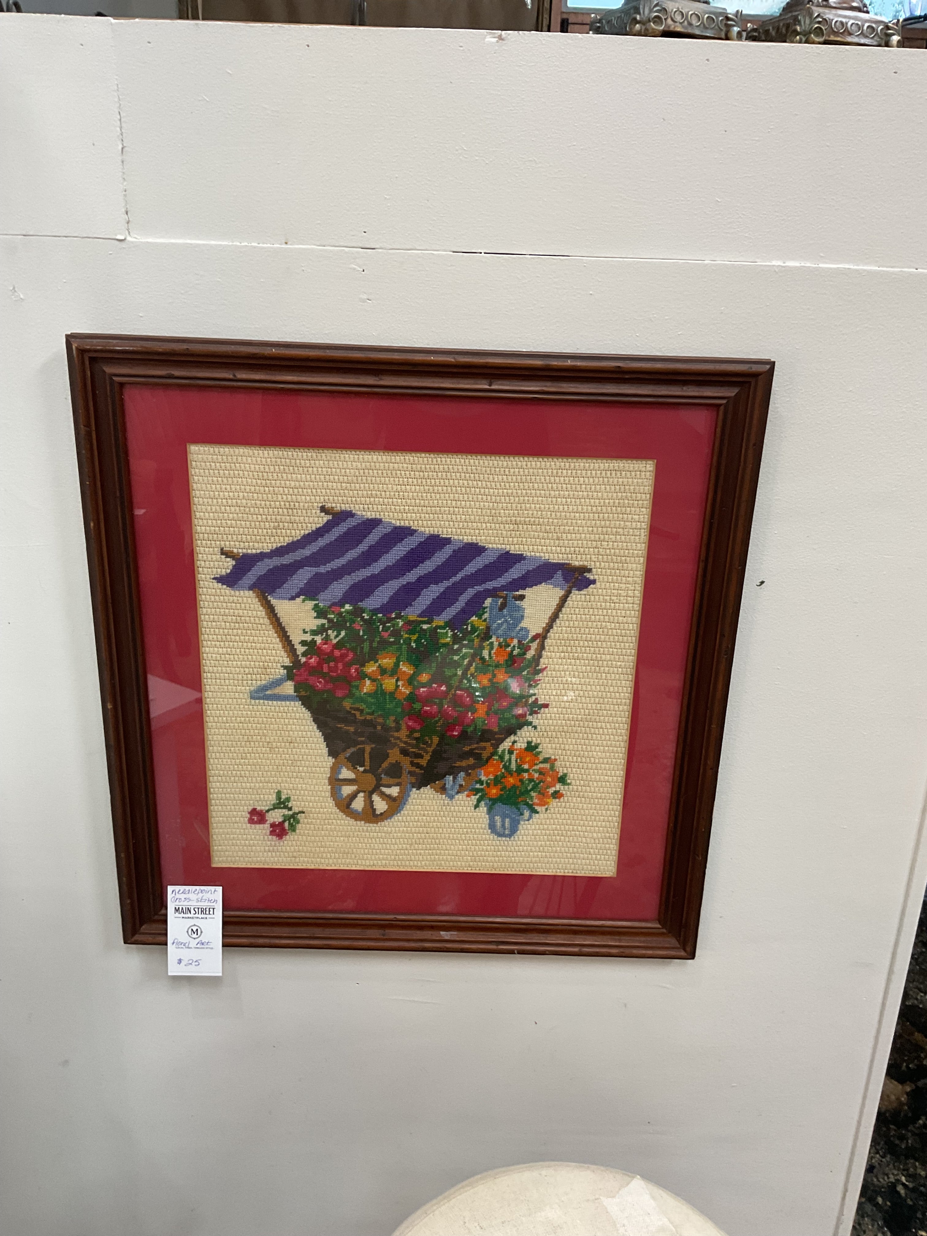 Cross Stitch Framed Flower Cart