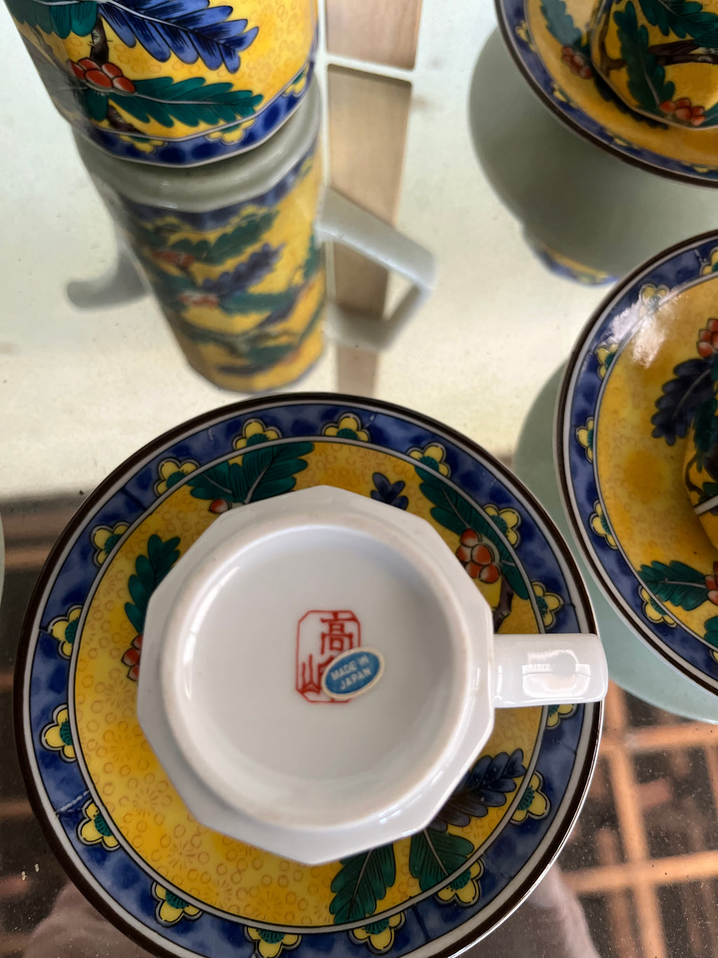 Vintage Takahashi Japan Demitasse Espresso Coffee Set 11 Pc Bird Motif Porcelain