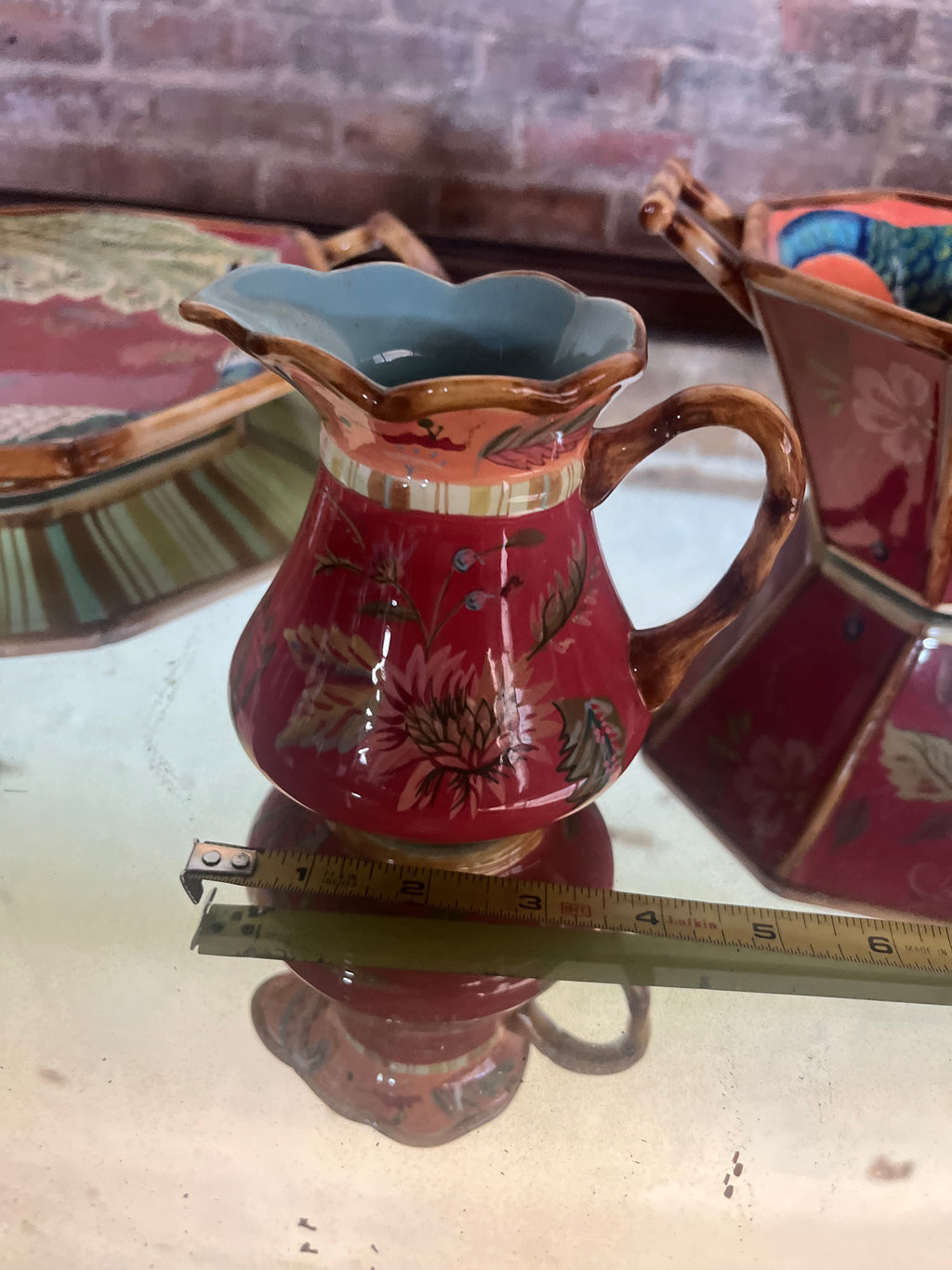Tracy Porter 5 Piece Peacock Tea Set Serving Tray Teapot Sugar Creamer Bowl