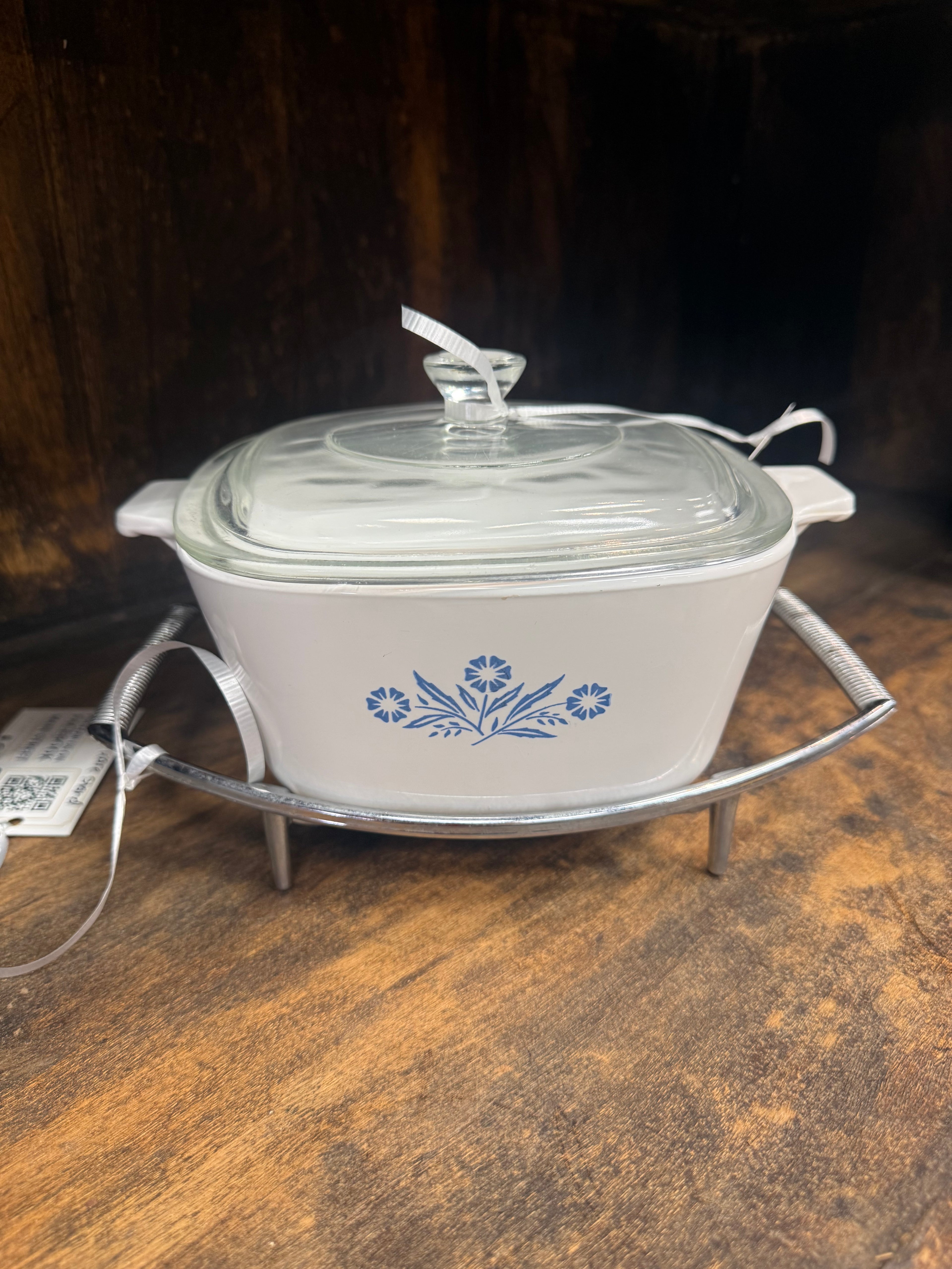 Vintage Corning Ware P-1¾-B 1.75 Qt Cornflower w/P-11-M Stand & Pyrex Lid P-7-C