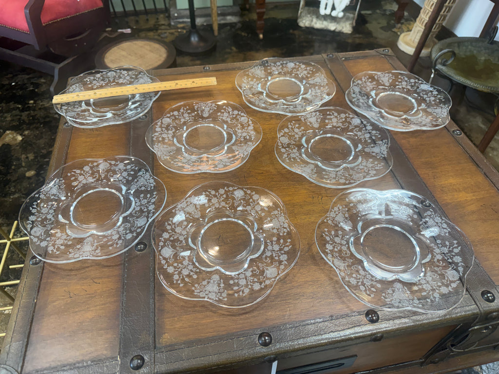 Duncan & Miller First Love Etched Crystal Salad Plates Set of 8 Vintage USA