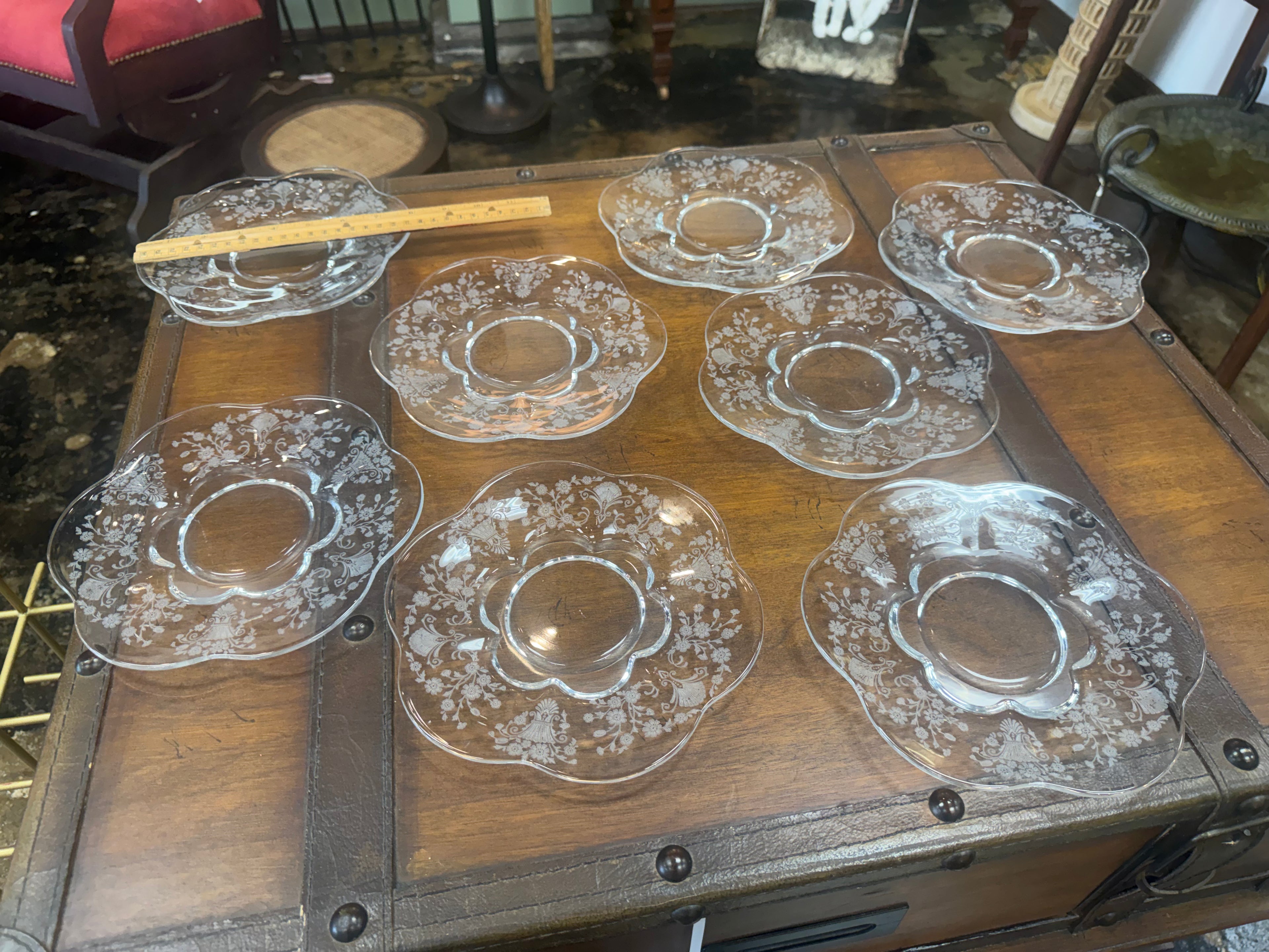 Duncan & Miller First Love Etched Crystal Salad Plates Set of 8 Vintage USA