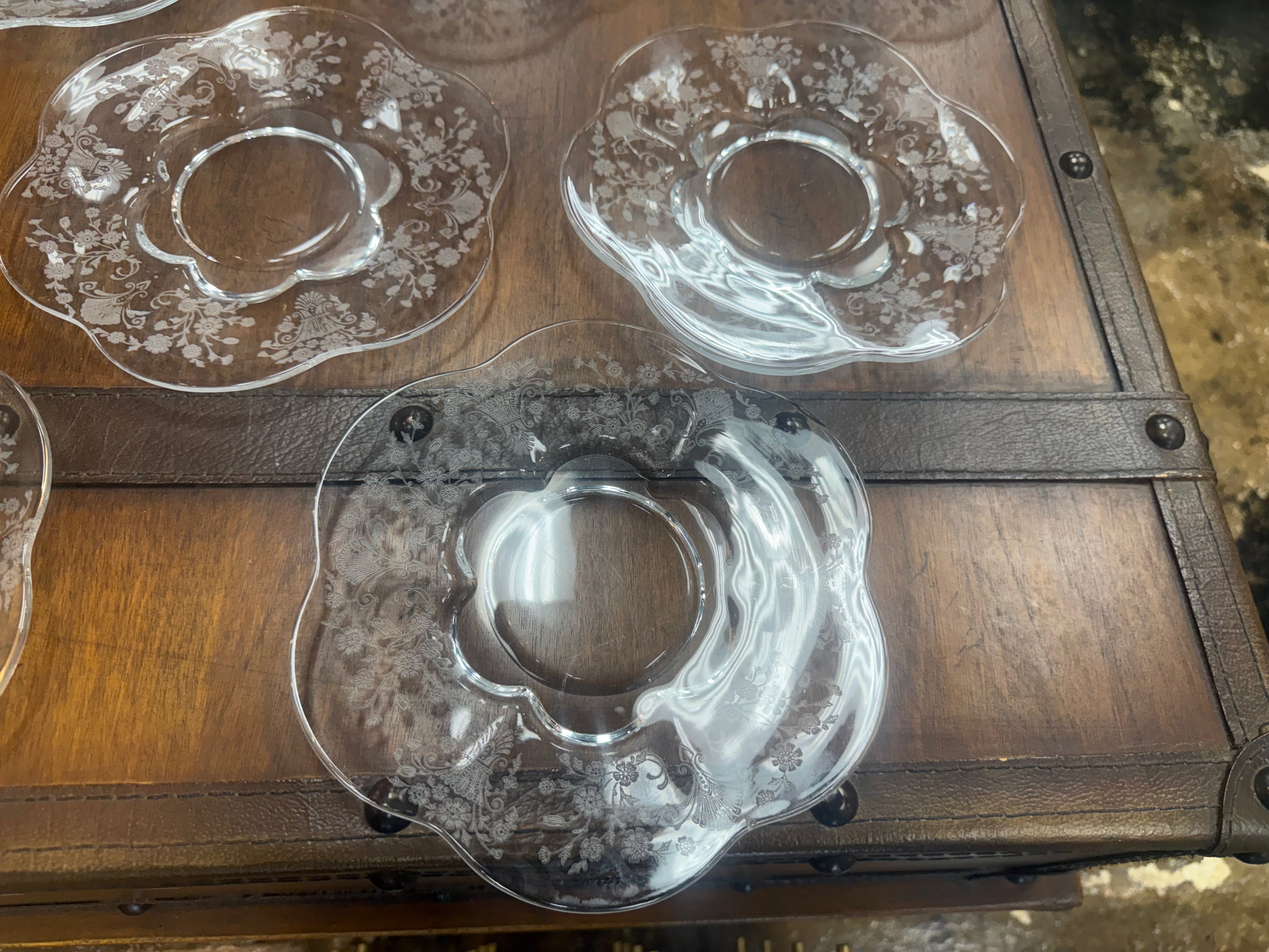Duncan & Miller First Love Etched Crystal Salad Plates Set of 8 Vintage USA