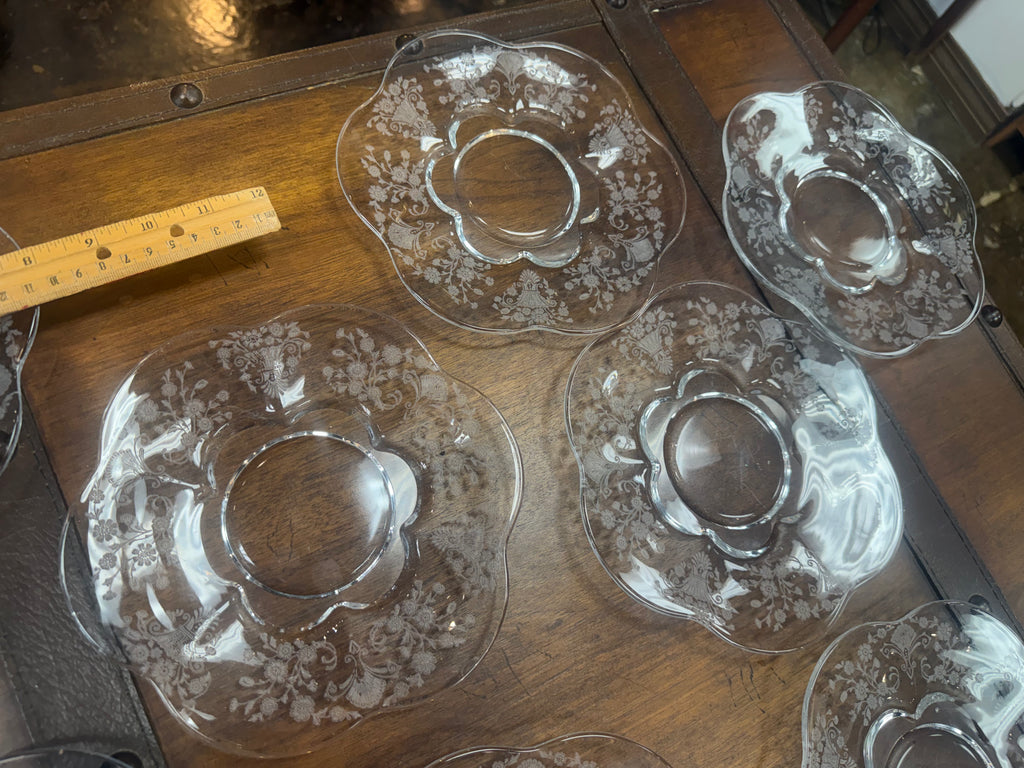 Duncan & Miller First Love Etched Crystal Salad Plates Set of 8 Vintage USA