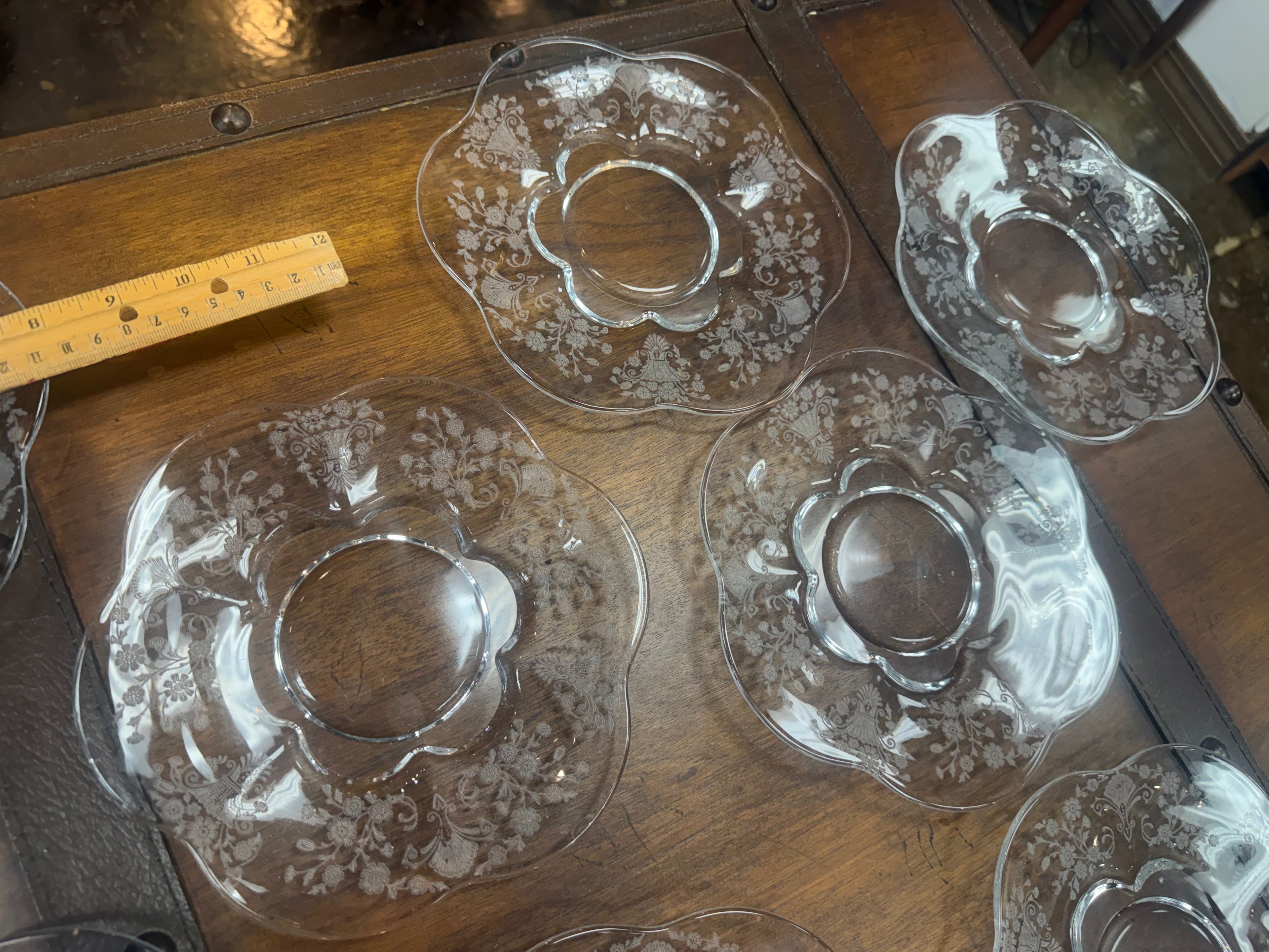 Duncan & Miller First Love Etched Crystal Salad Plates Set of 8 Vintage USA
