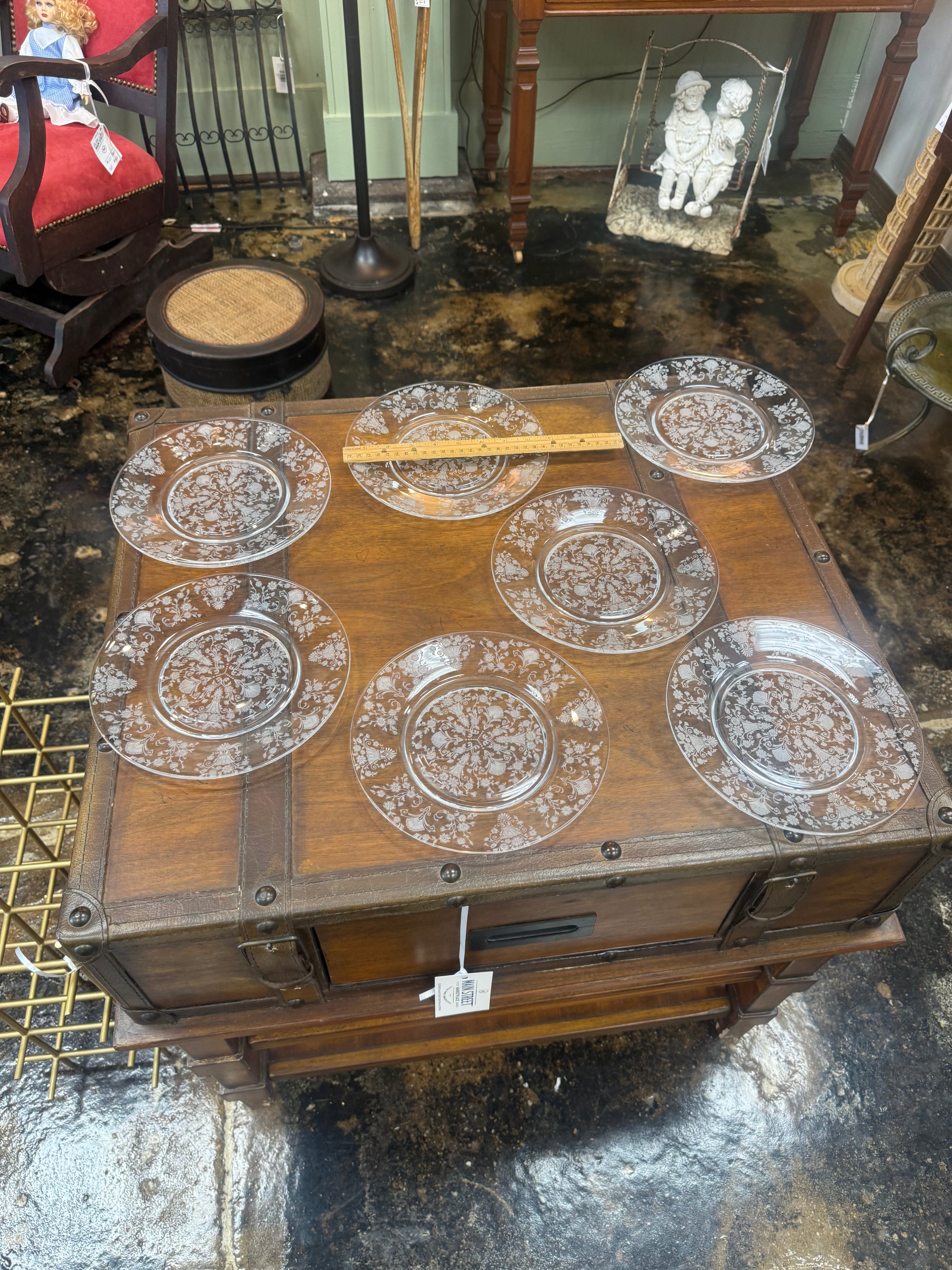 Duncan & Miller First Love Etched Crystal Dinner Plates Set of 7 Vintage