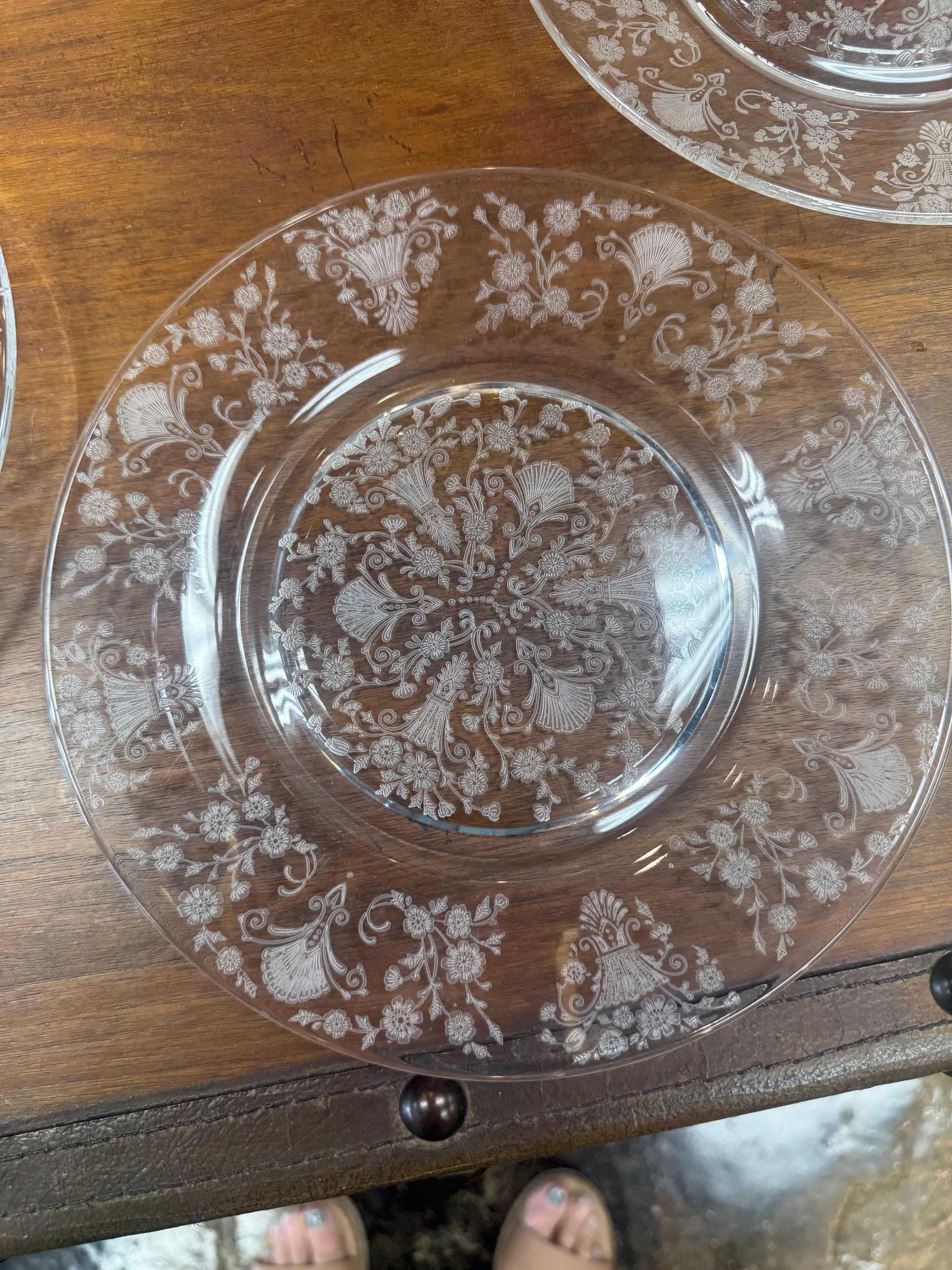 Duncan & Miller First Love Etched Crystal Dinner Plates Set of 7 Vintage