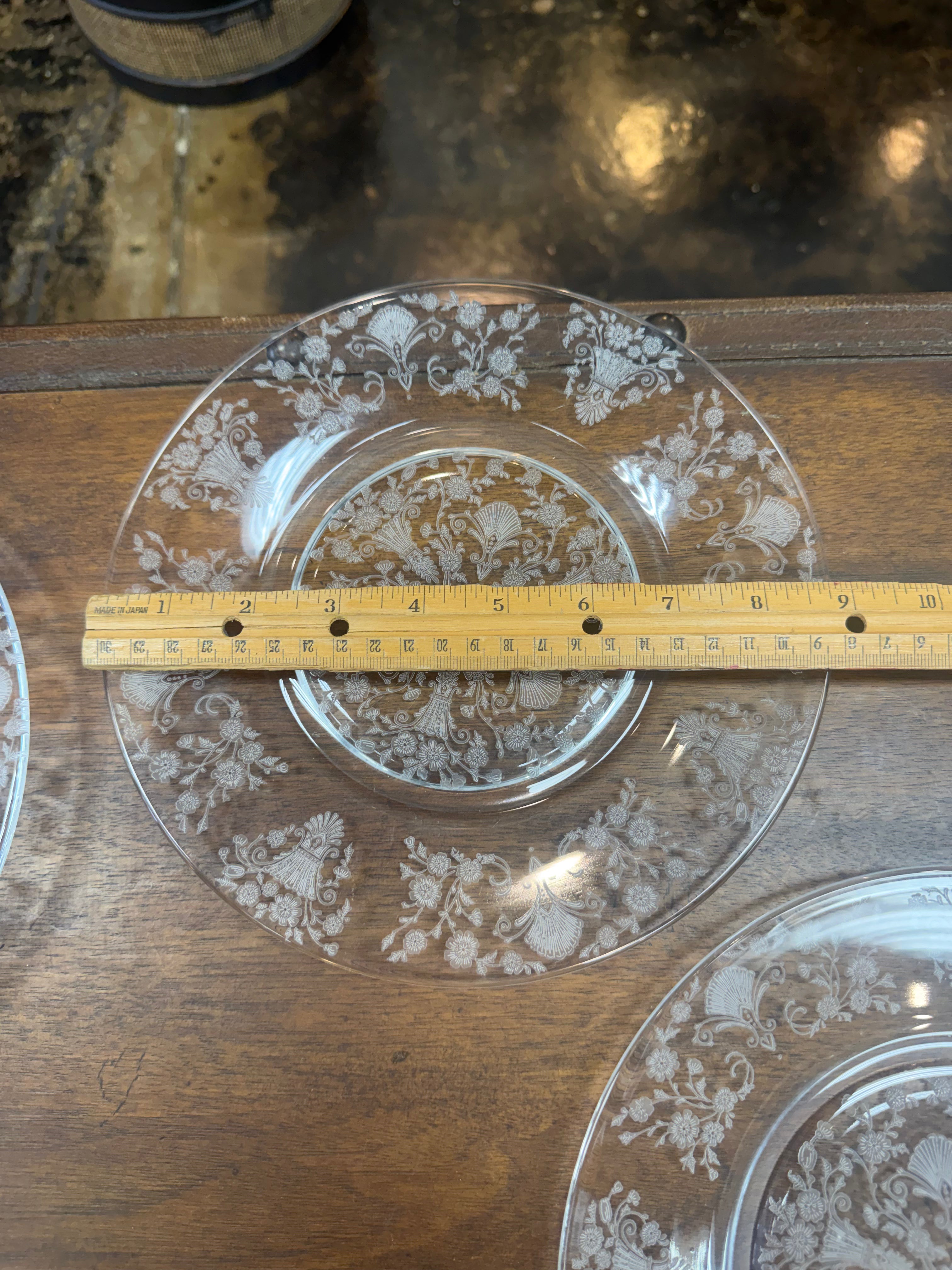 Duncan & Miller First Love Etched Crystal Dinner Plates Set of 7 Vintage