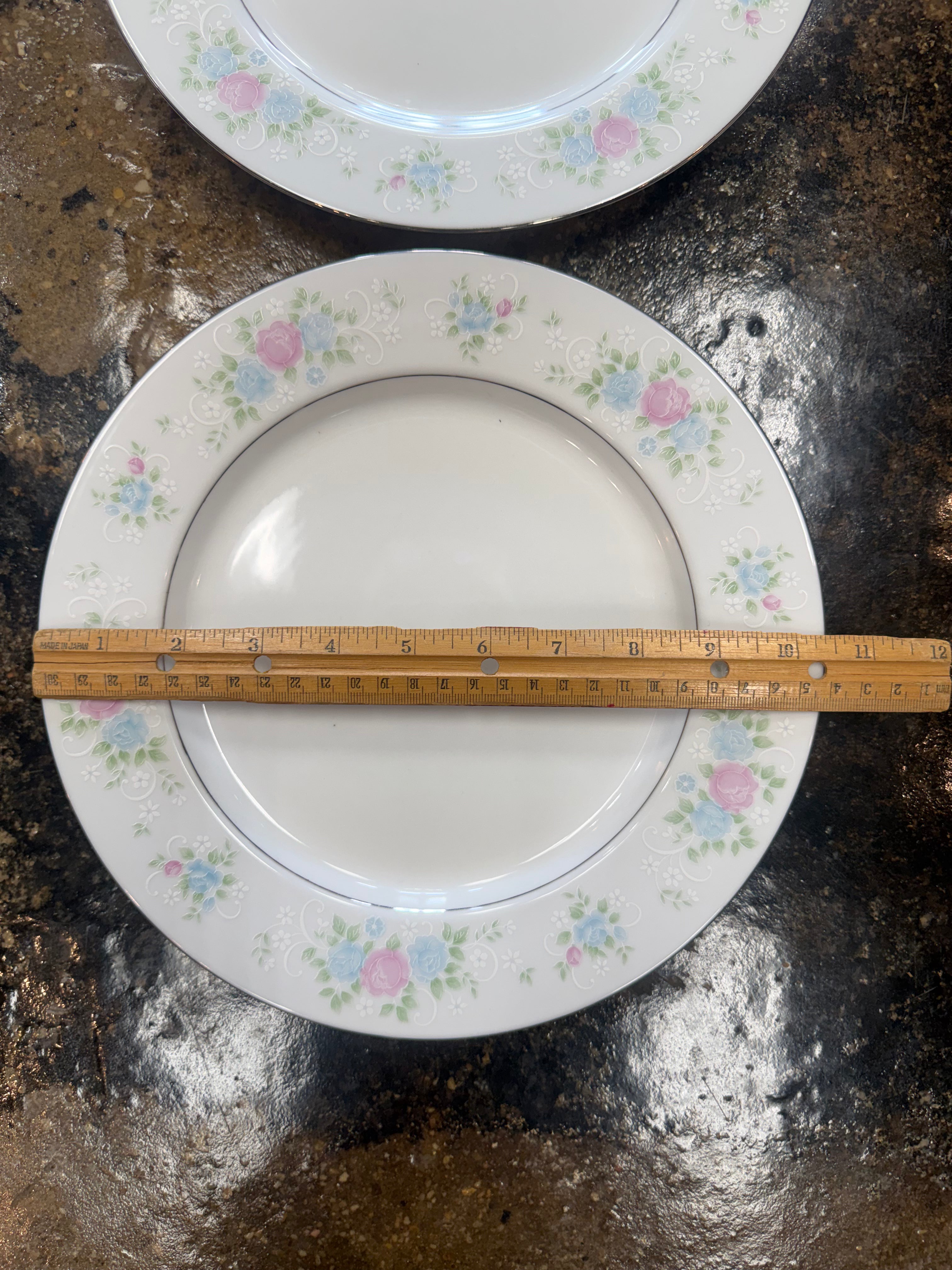 Vintage Prestige China Garden Dinner Plates Set of 9 Pink Blue Floral 10.5"