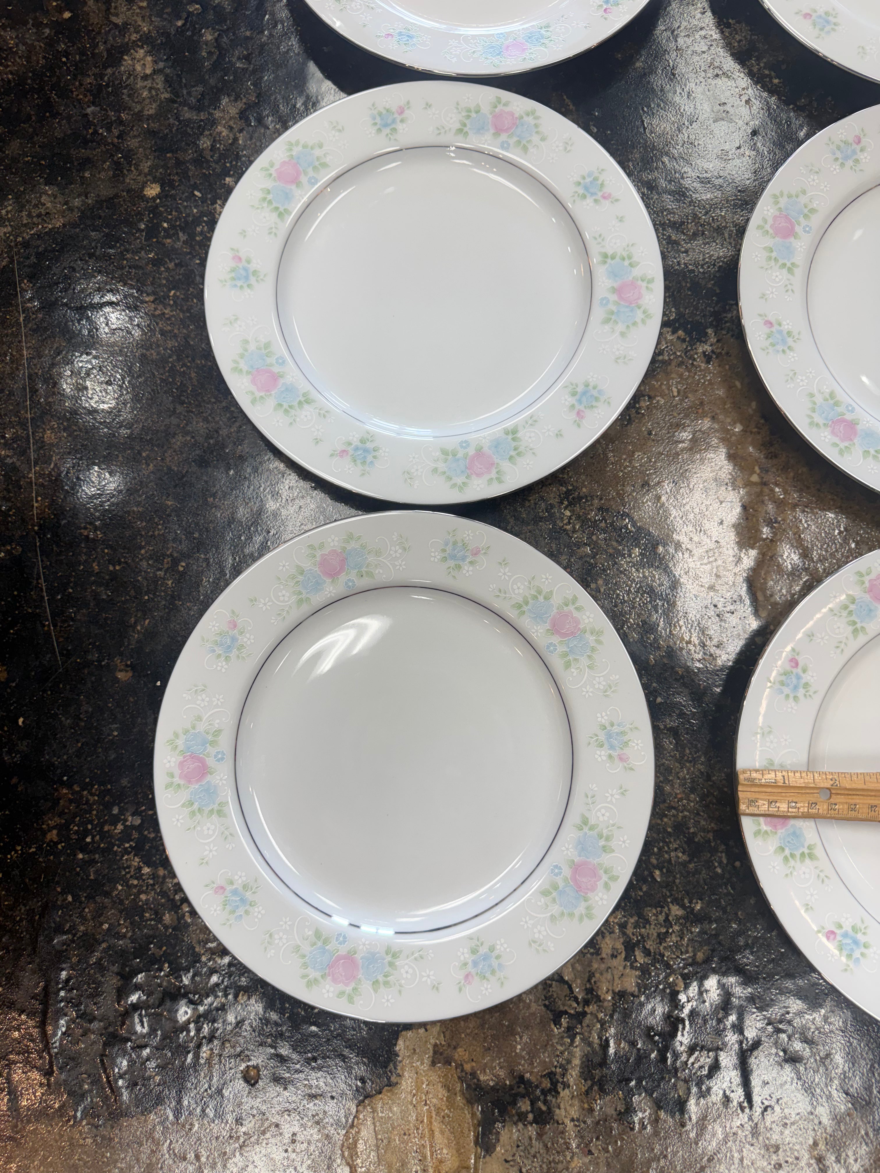 Vintage Prestige China Garden Dinner Plates Set of 9 Pink Blue Floral 10.5"