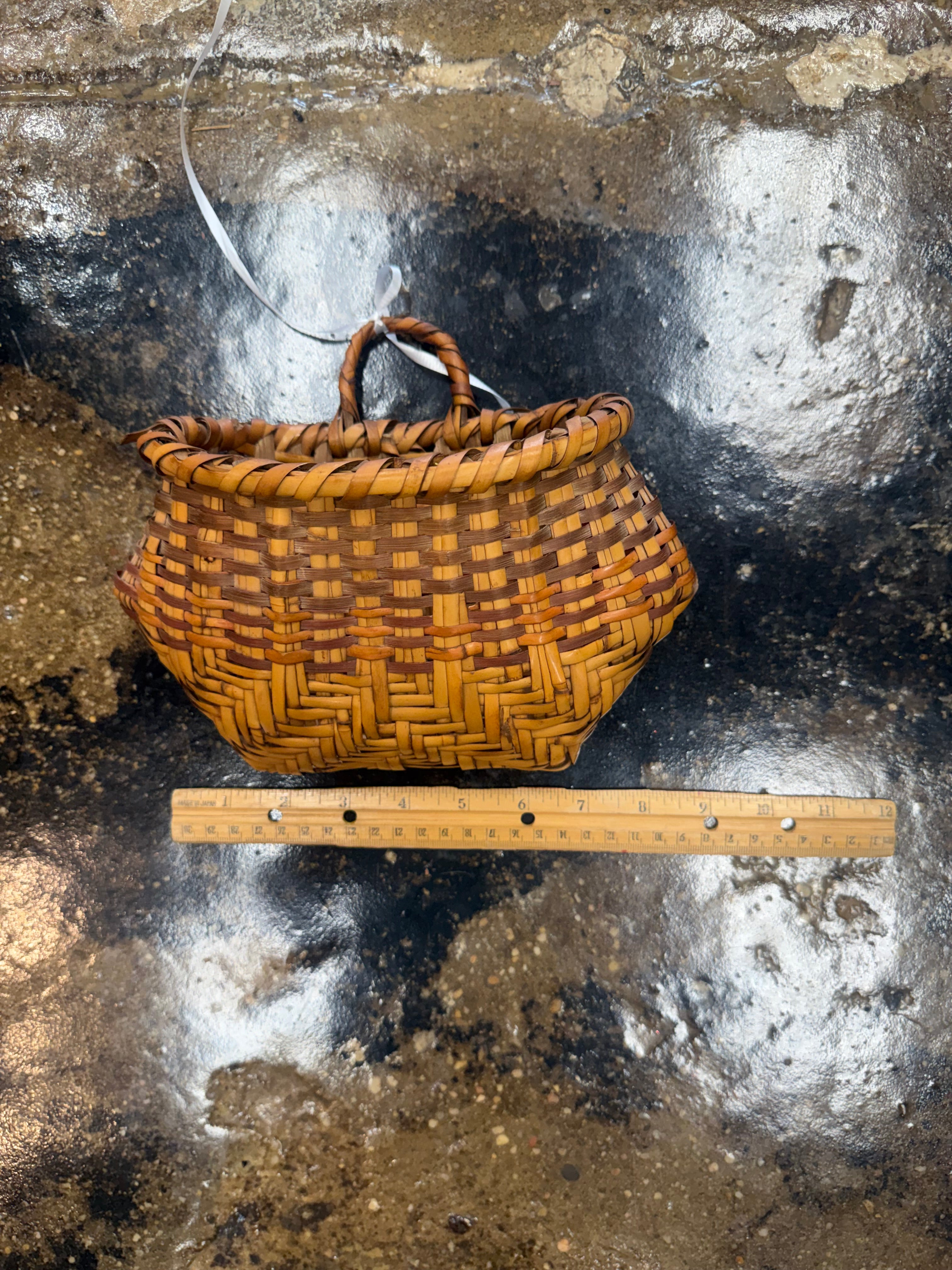 Vintage Handwoven River Cane Basket Primitive Rustic Farmhouse Decor