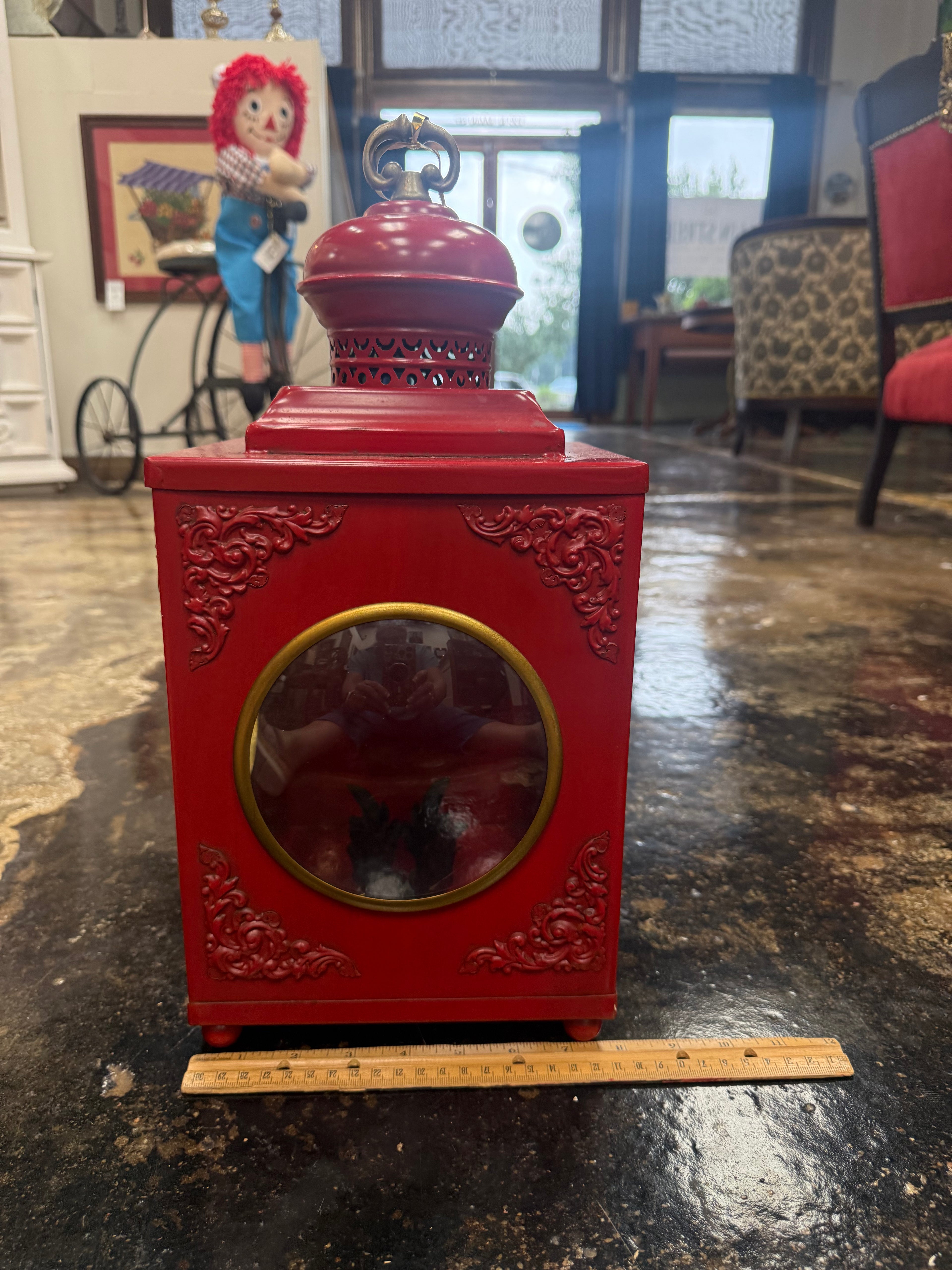 Vintage Red Metal Lantern Candle Holder Decorative Farmhouse Rustic Lantern