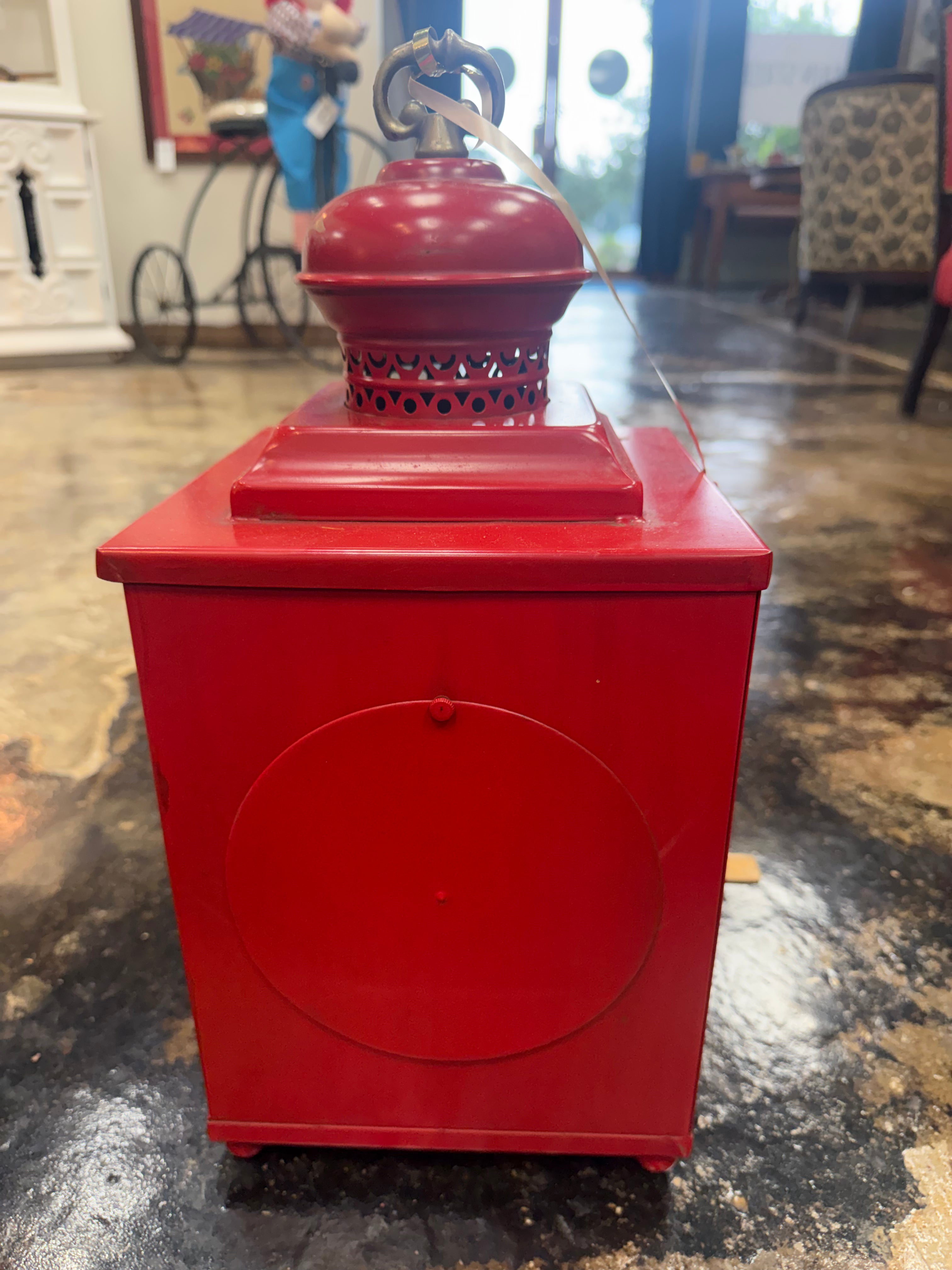 Vintage Red Metal Lantern Candle Holder Decorative Farmhouse Rustic Lantern