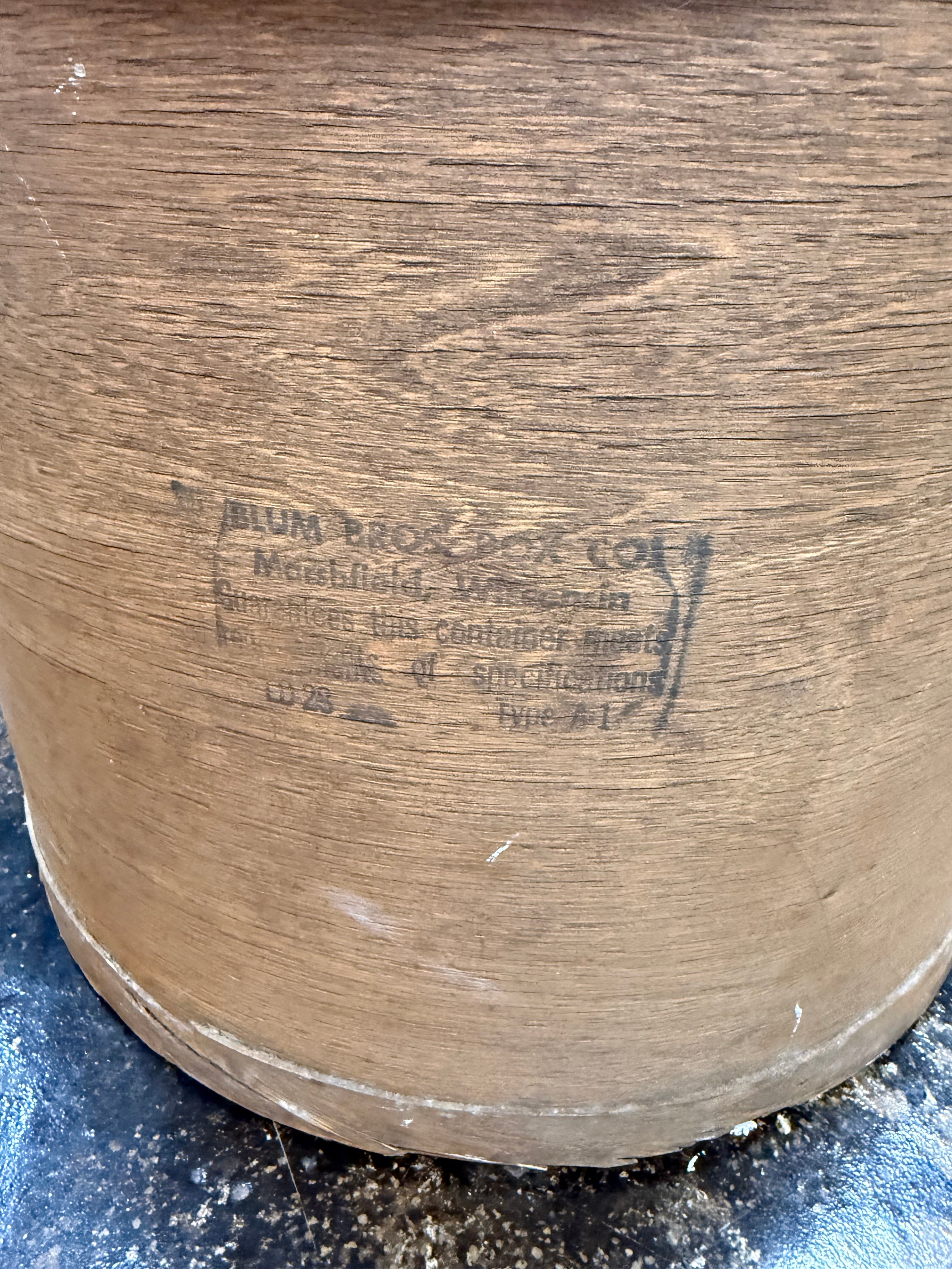 Antique Blum Bros Marshfield WI Round Cheese Box Fiber Shipping Drum w/Lid