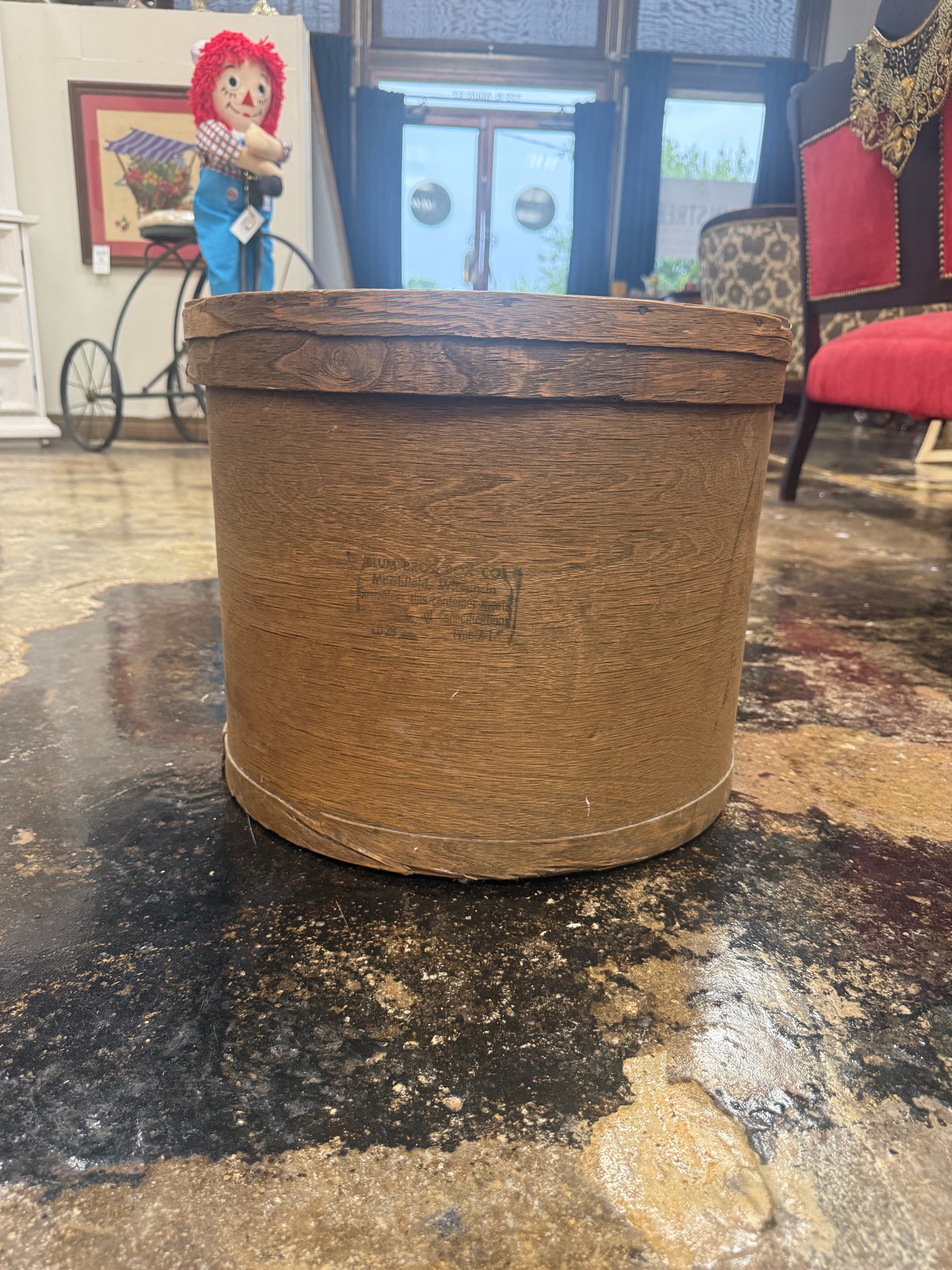 Antique Blum Bros Marshfield WI Round Cheese Box Fiber Shipping Drum w/Lid