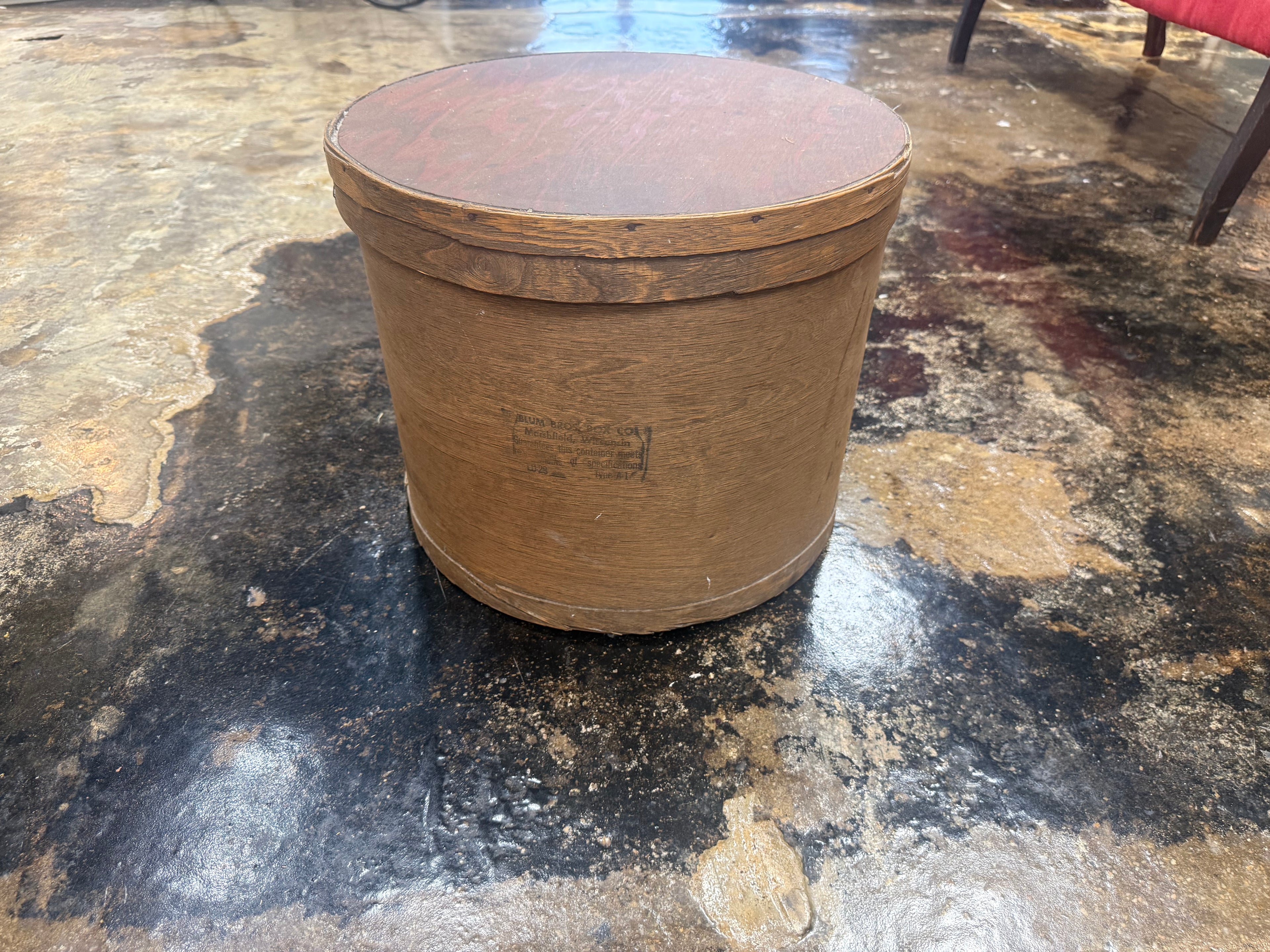 Antique Blum Bros Marshfield WI Round Cheese Box Fiber Shipping Drum w/Lid