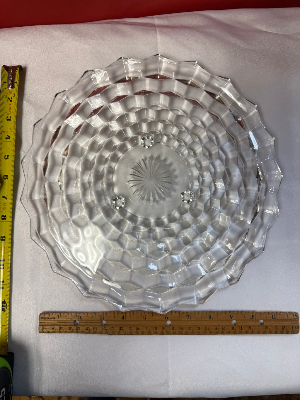 Vintage Fostoria American Clear Crystal Round Platter 12" Cube Pattern USA