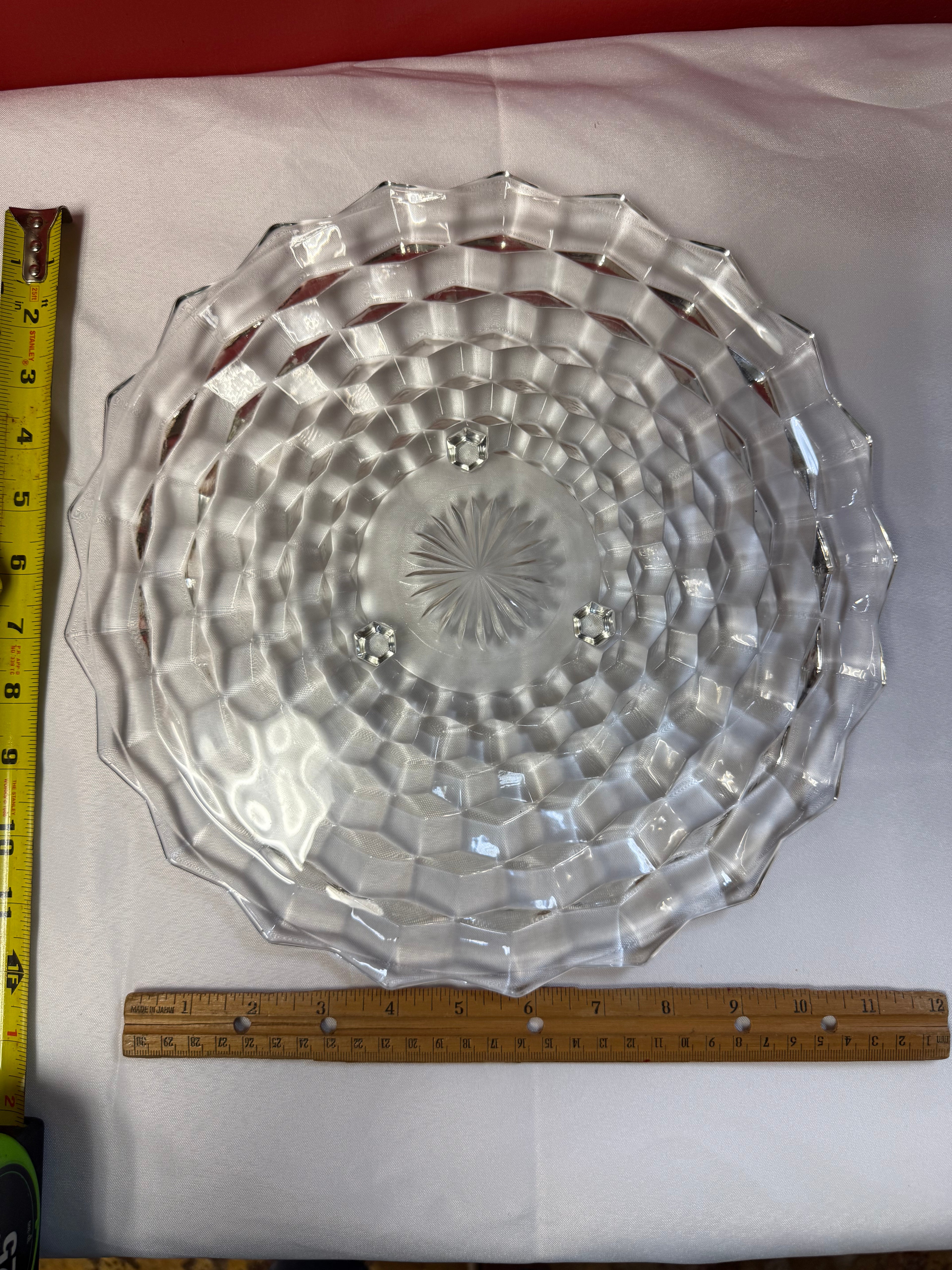 Vintage Fostoria American Clear Crystal Round Platter 12" Cube Pattern USA