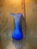 Vintage Murano Style Cobalt Blue & White Art Glass Jack in the Pulpit Vase