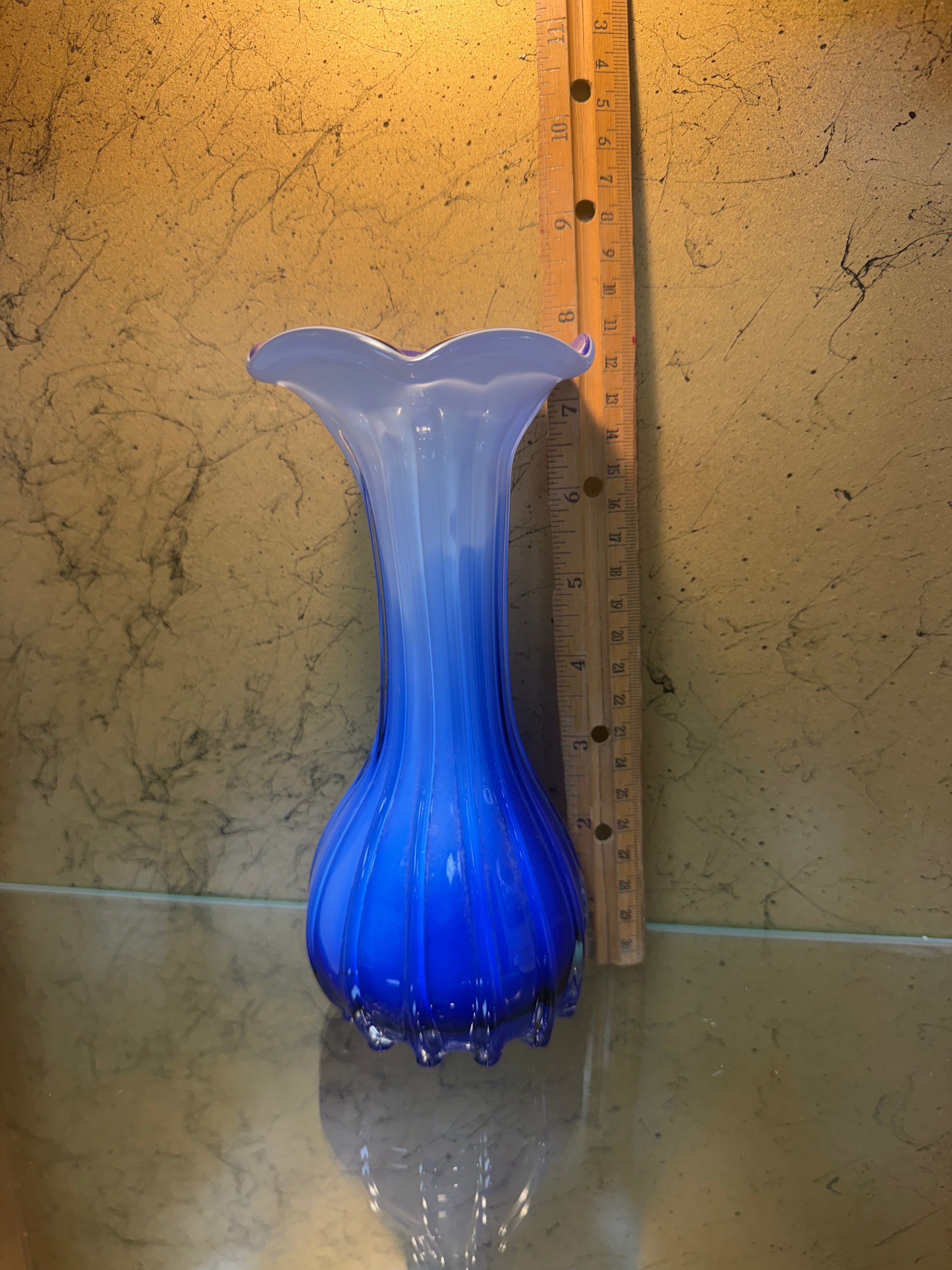 Vintage Murano Style Cobalt Blue & White Art Glass Jack in the Pulpit Vase