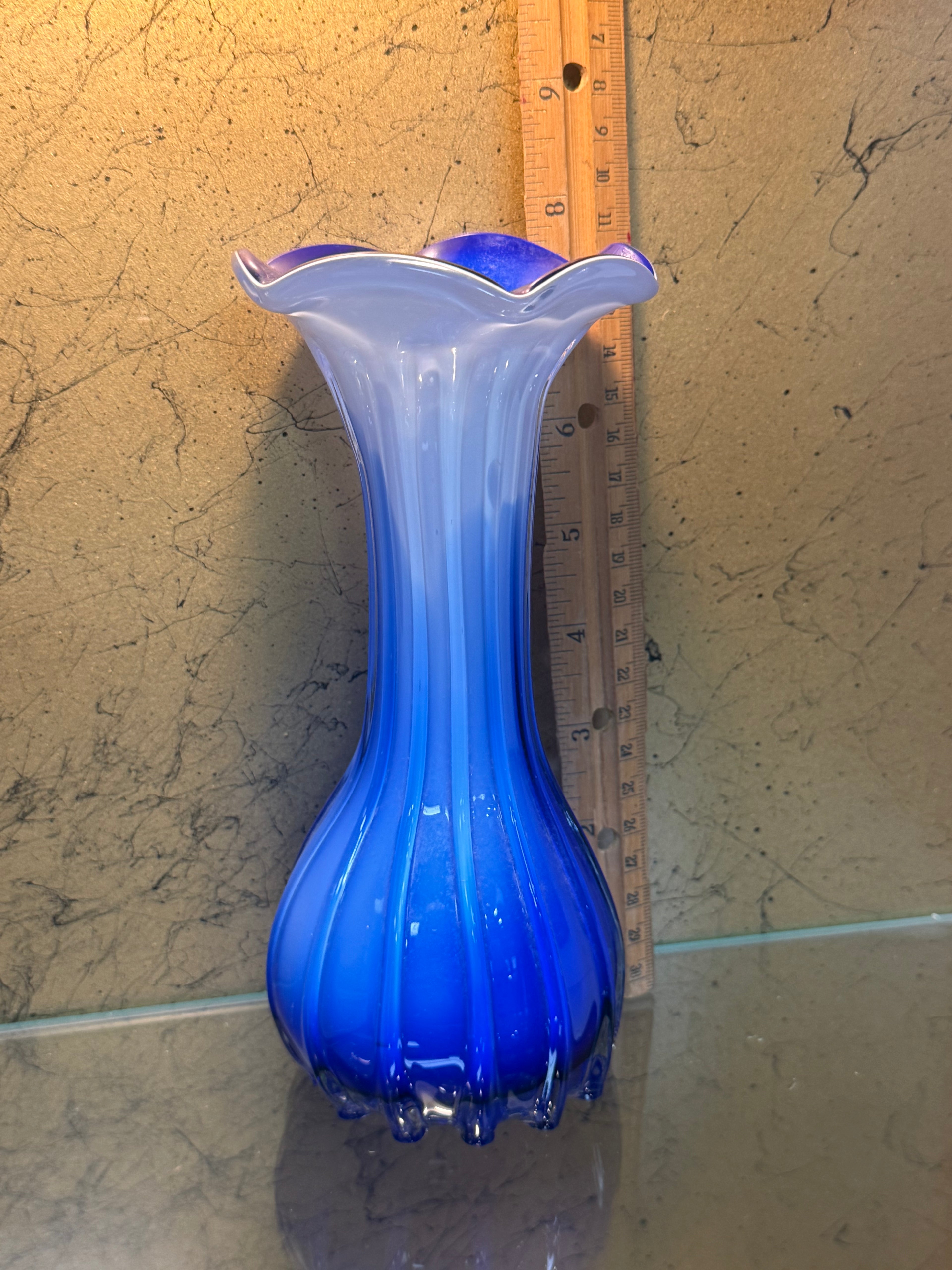 Vintage Murano Style Cobalt Blue & White Art Glass Jack in the Pulpit Vase